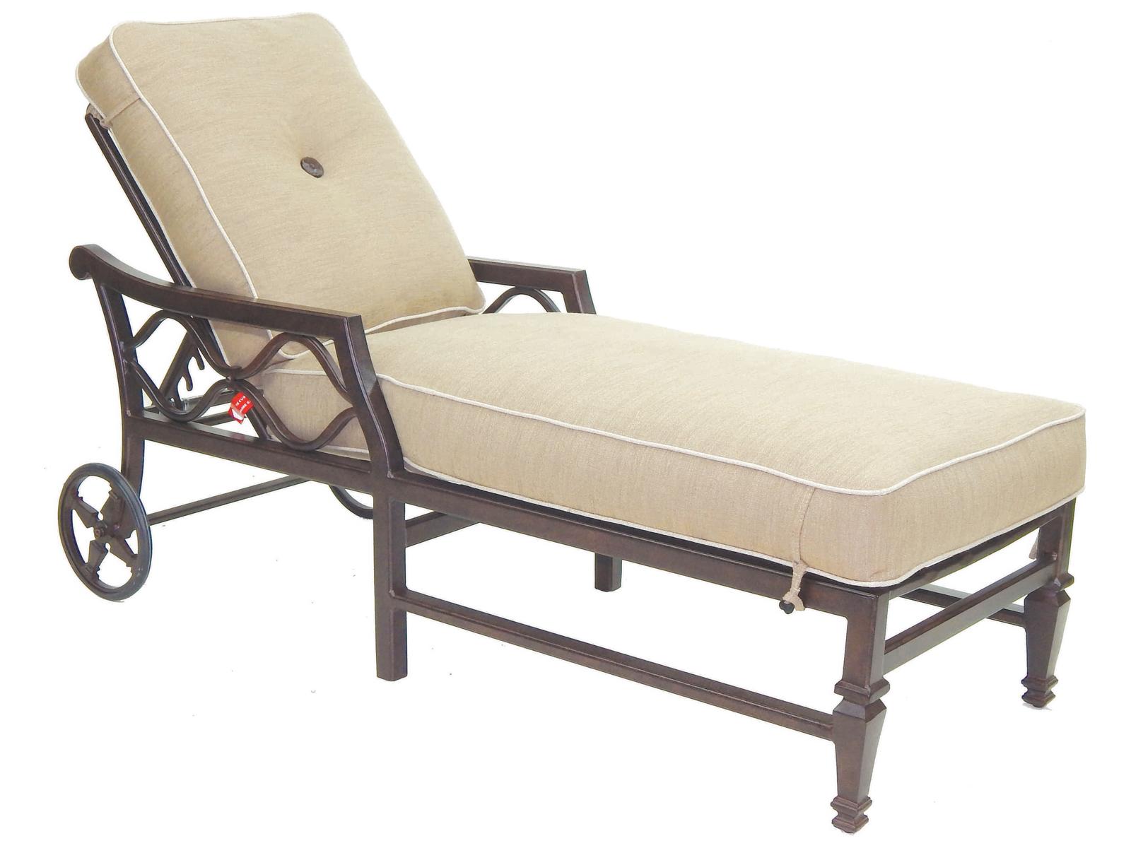 Castelle Villa Bianca Cushion Dining Cast Aluminum Adjustable Patio Chaise Lounge with Wheels