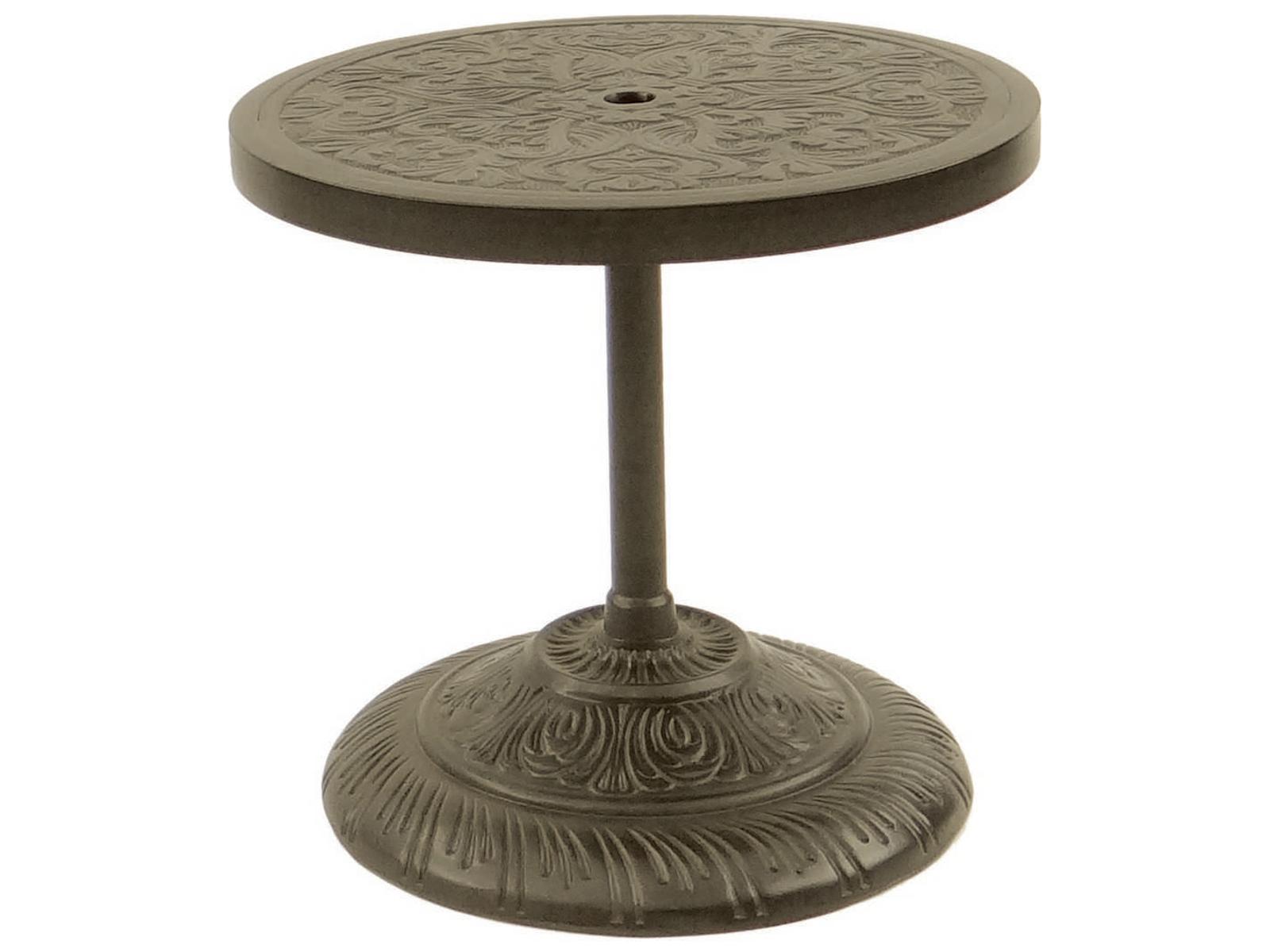 cast aluminum patio umbrella base Castelle Cast Aluminum Round Patio Side Table with Umbrella Base