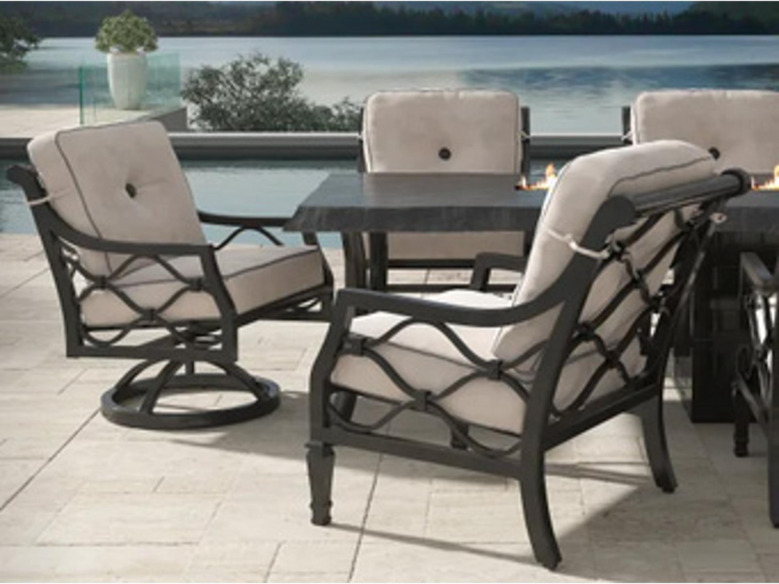 Castelle Villa Bianca Cushion Dining Cast Aluminum Outdoor Patio Dining Set
