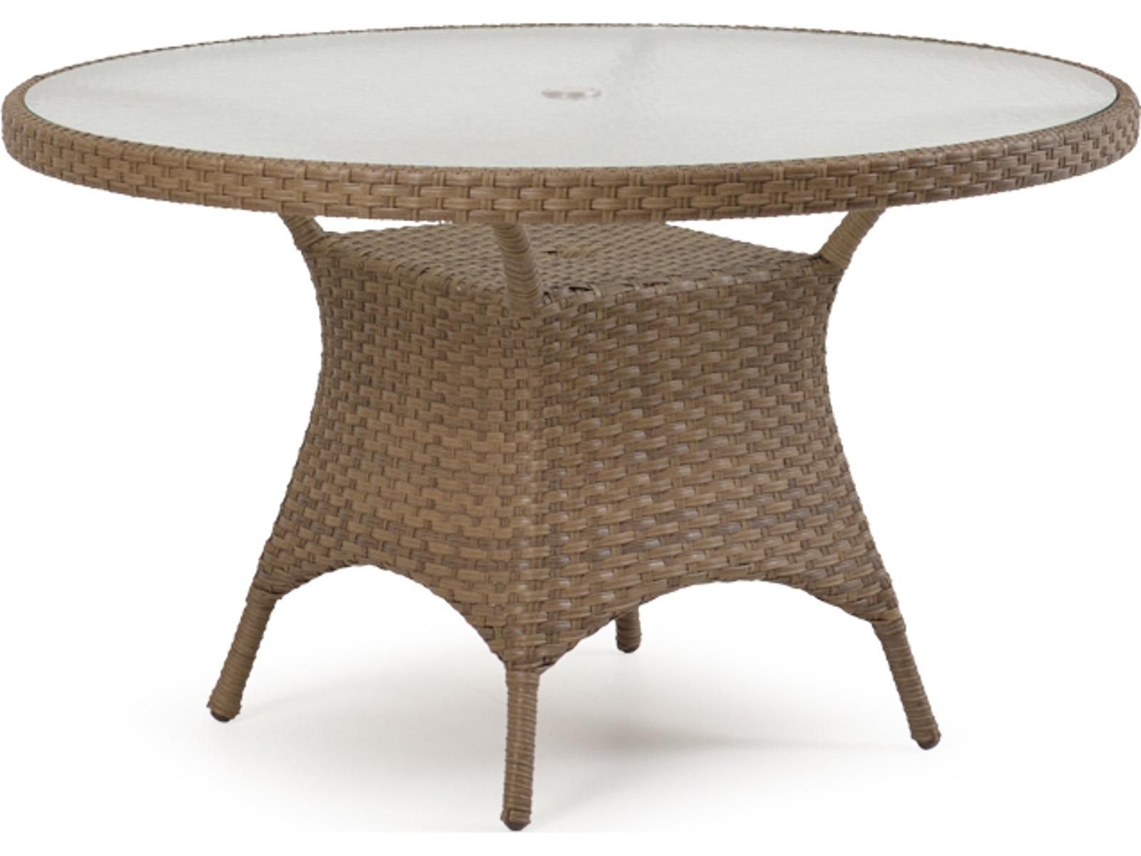 Watermark Living Alexandria 48-Inch Round Wicker Dining Table with Glass  Top and Umbrella Hole