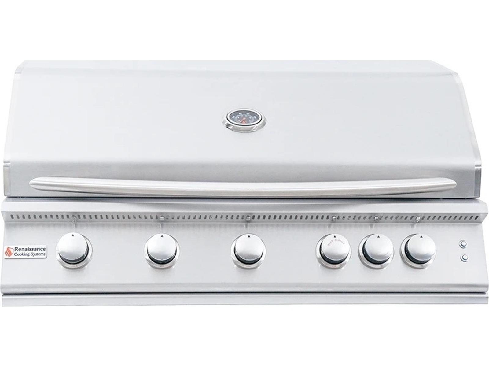 RCS Premier Series 40 Inch 5-Burner Built-In Propane Gas Grill With Rear Infrared Burner & Grill Lights