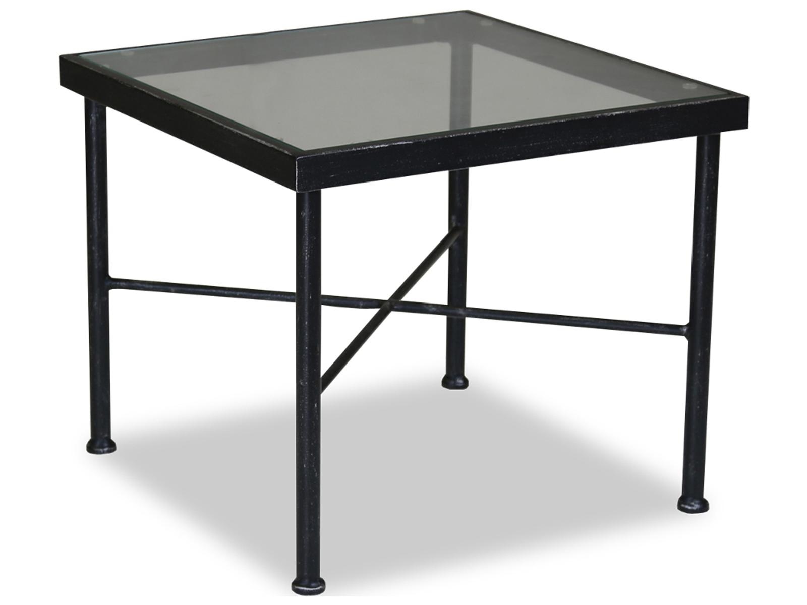 Sunset West Provence Wrought Iron Square Glass Top Outdoor End Table