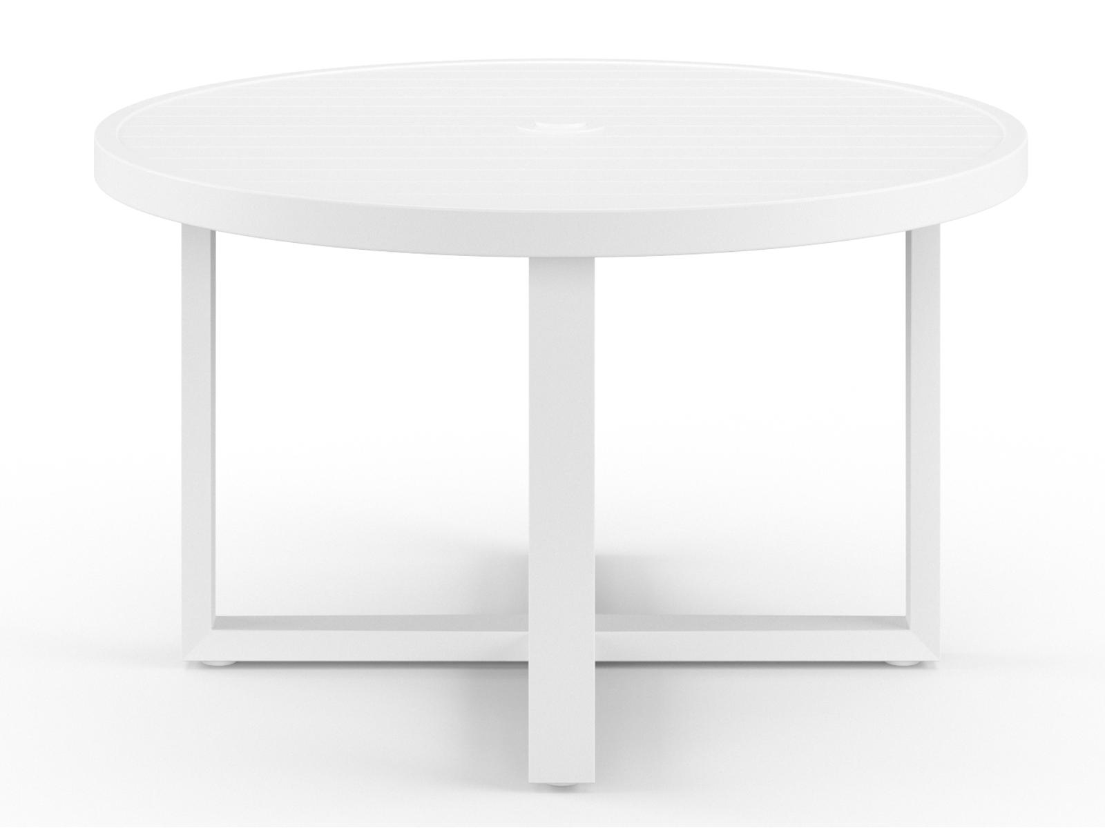 Sunset West Newport Aluminum Frost Round Patio Dining Table with Umbrella Hole
