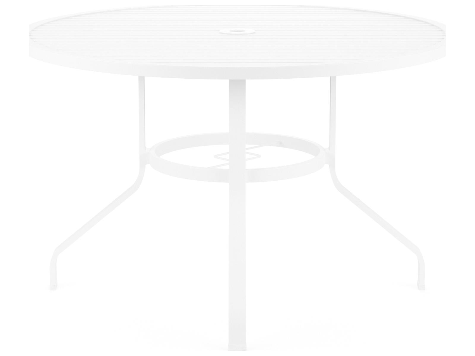 Sunset West Bristol Aluminum Frost Round Outdoor Dining Table with Umbrella Hole