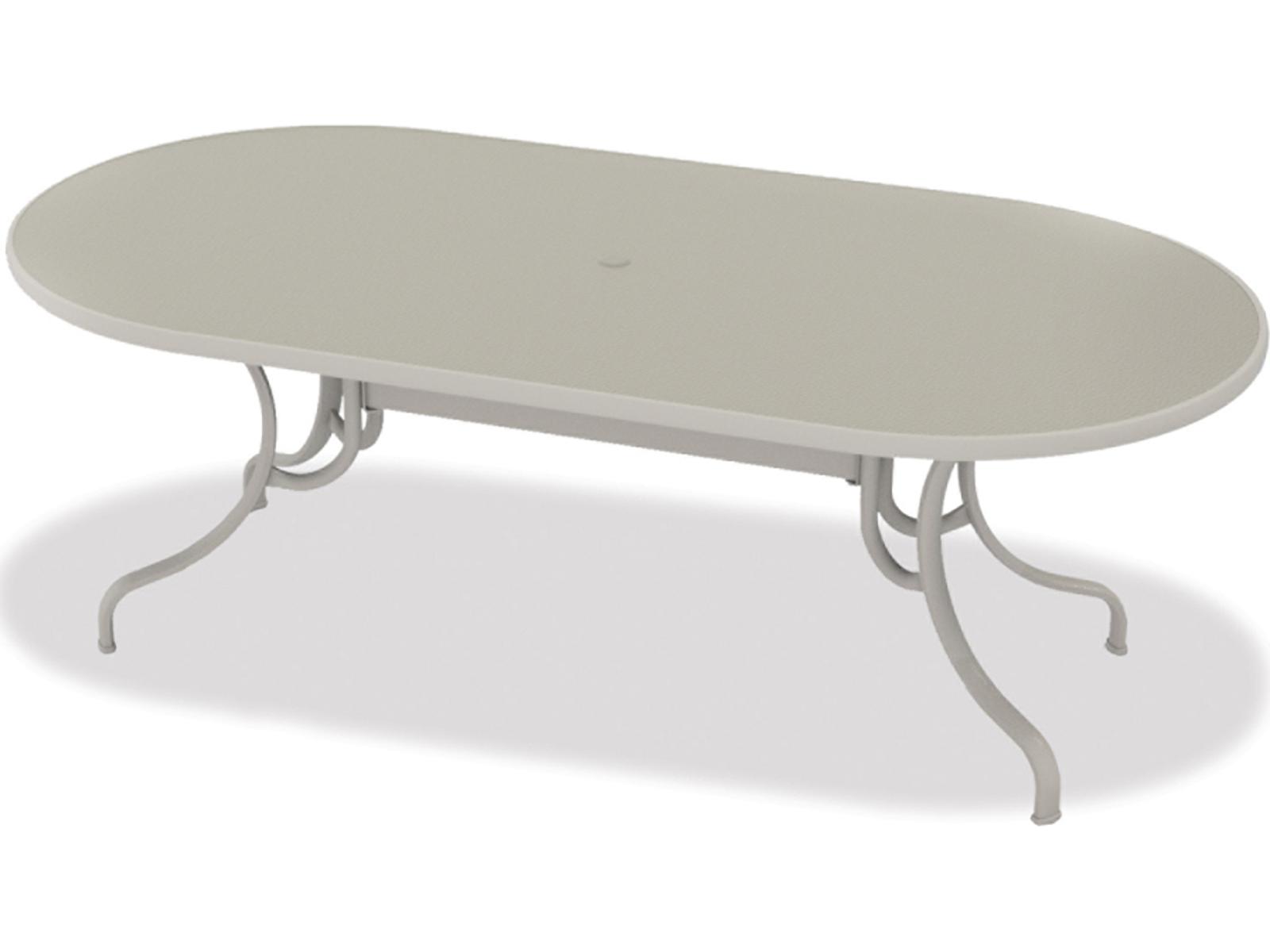 Telescope Casual Value Hammered MGP Aluminum Oval Patio Dining Table with Umbrella Hole