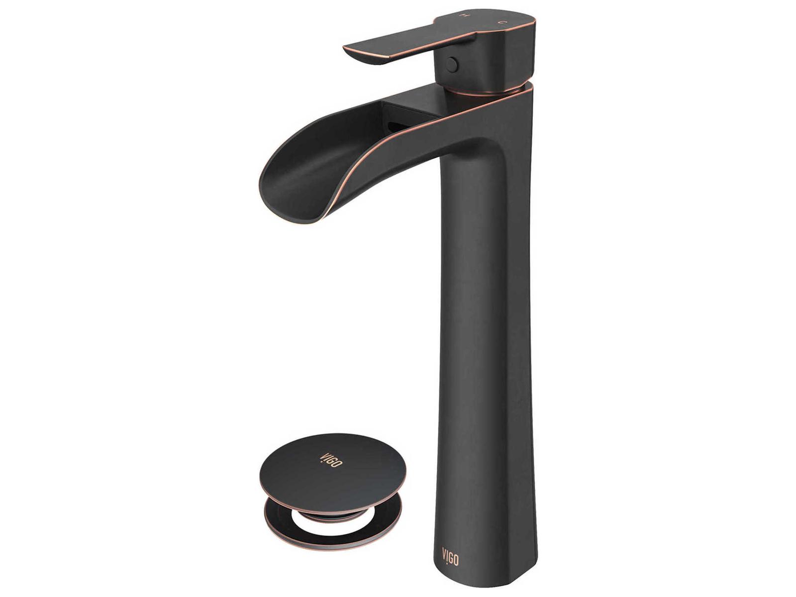 Vigo Niko Antique Rubbed Bronze 1-Handle Waterfall Vessel Bathroom Faucet with Pop-Up Drain