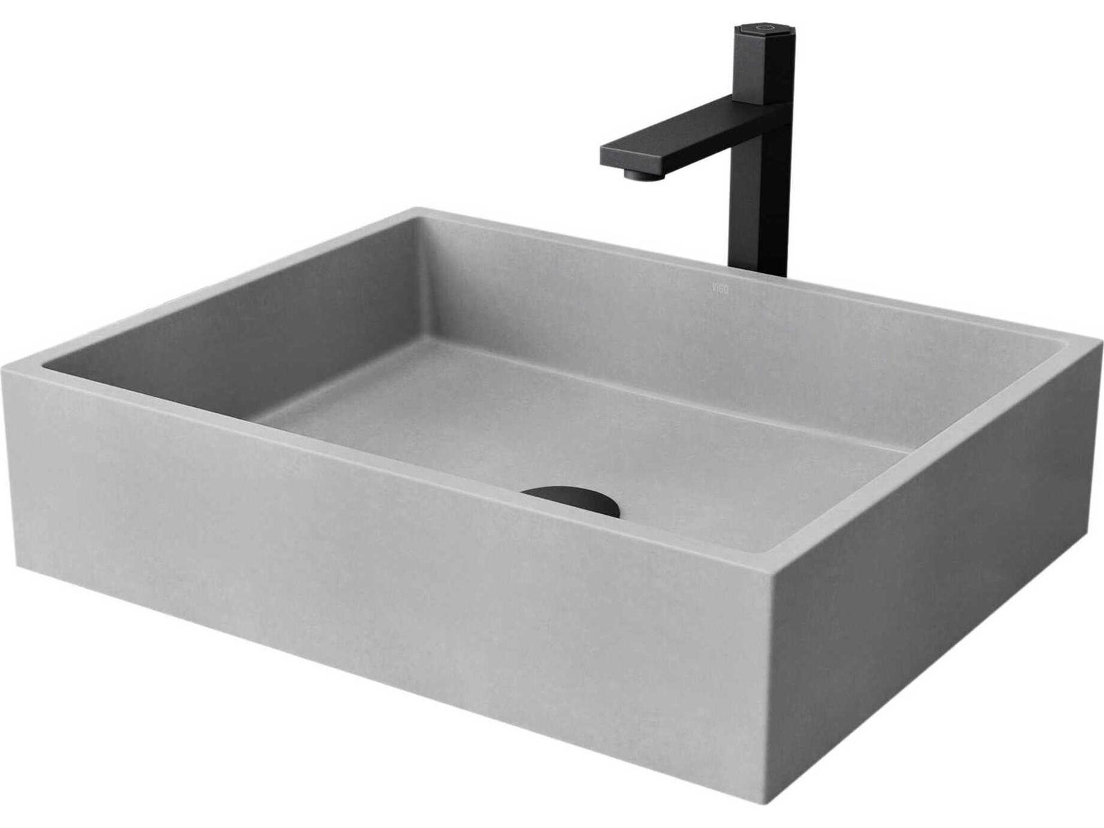 Vigo Coca Rectangular Bathroom Vessel Sink with Nova Vessel Faucet and Pop-Up Drain