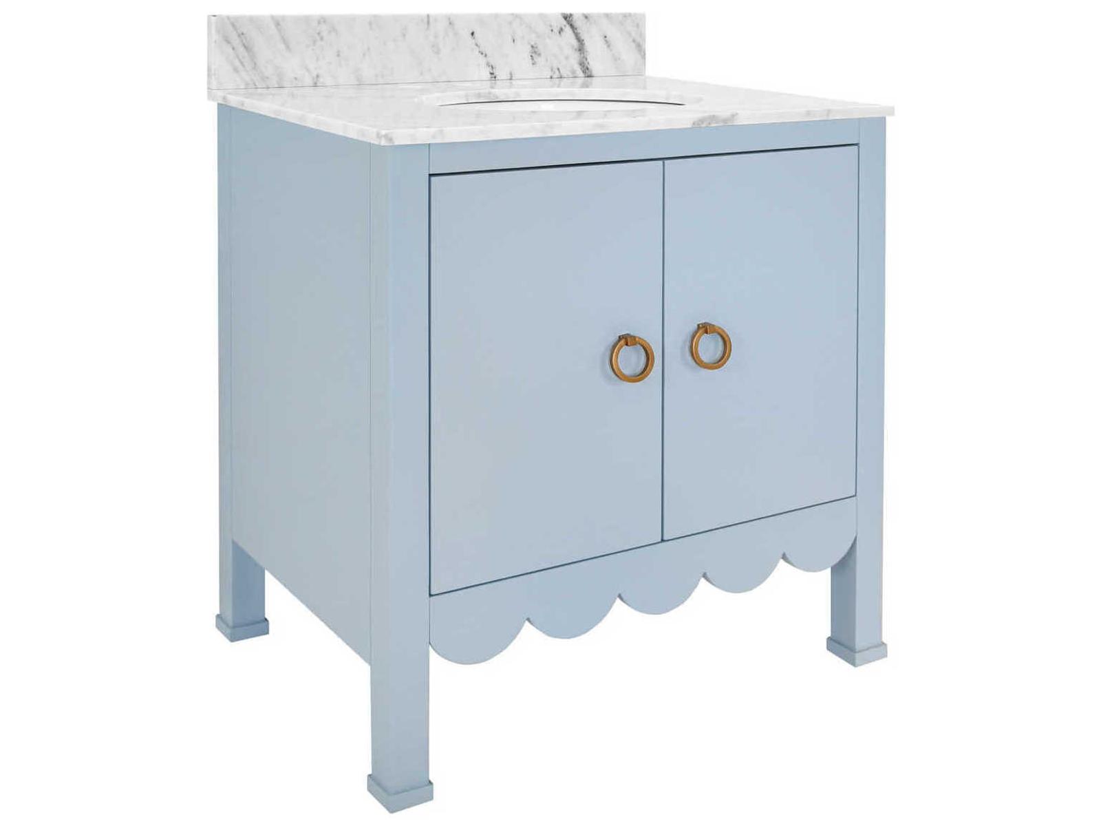 Worlds Away White Carrara Marble / Light Blue Lacquer Vanity