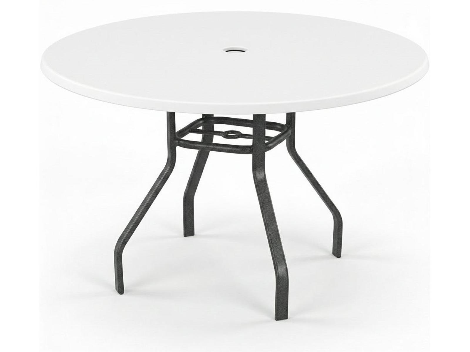 Windward Design Group Fiberglass Top Aluminum Round Outdoor Dining Table with Umbrella Hole