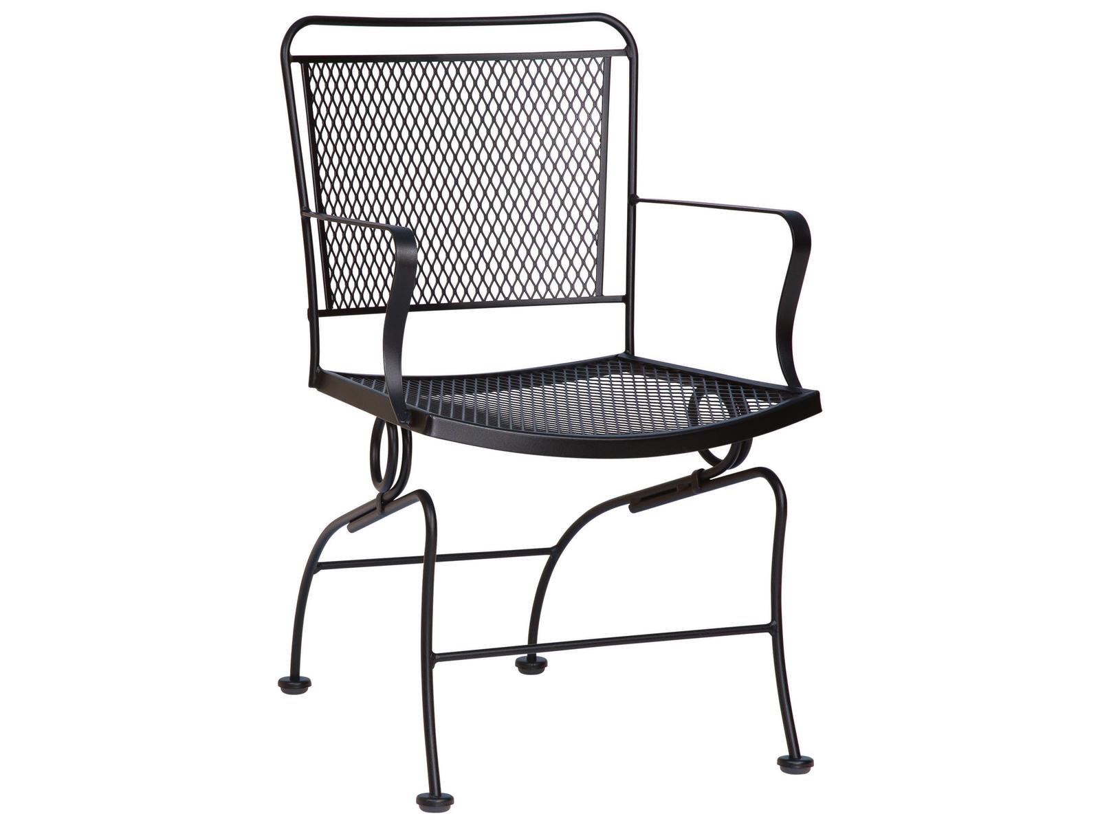 Woodard Constantine Wrought Iron Coil Spring Patio Dining Arm Chair with Cushion