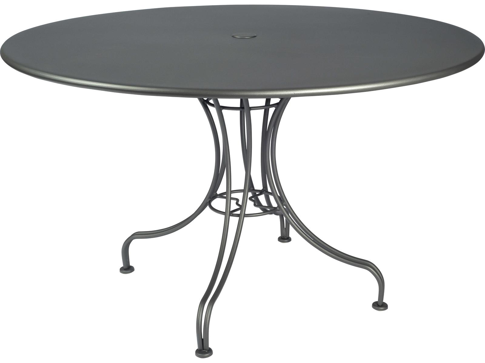 Woodard Wrought Iron Round Outdoor Dining Table with Umbrella Hole