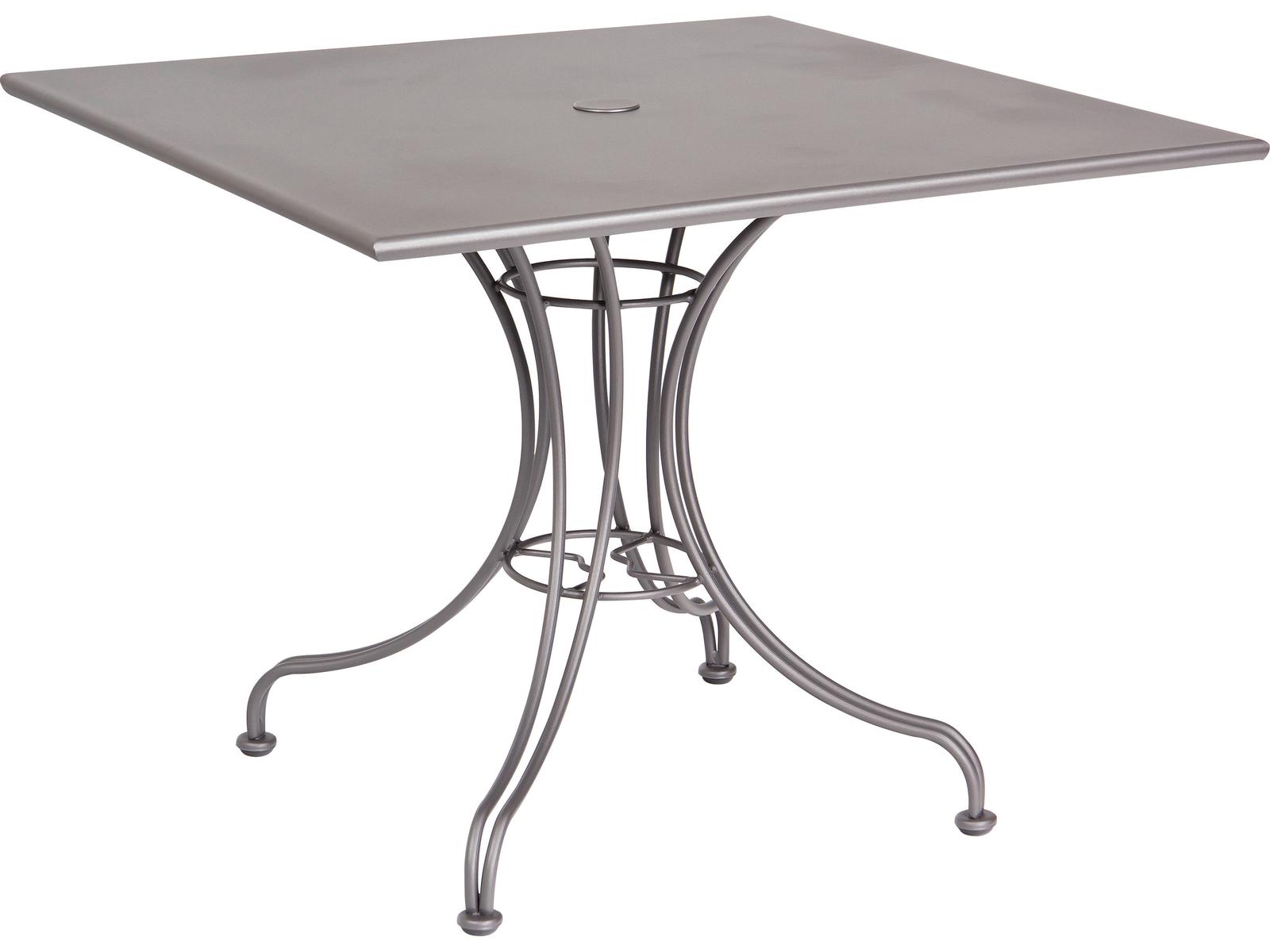 Woodard Wrought Iron Square Outdoor Patio Dining Table with Umbrella Hole