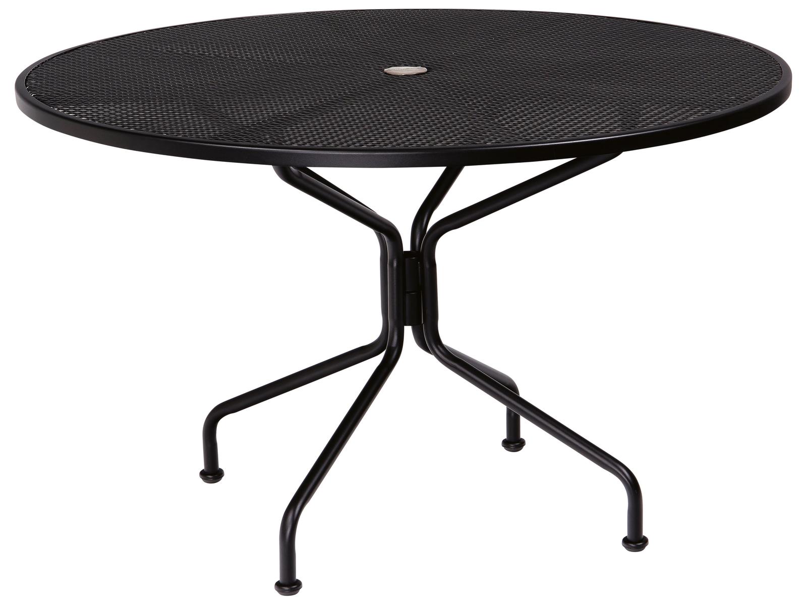 Woodard Wrought Iron Mesh Round 8-Spoke Outdoor Patio Dining Table with Umbrella Hole
