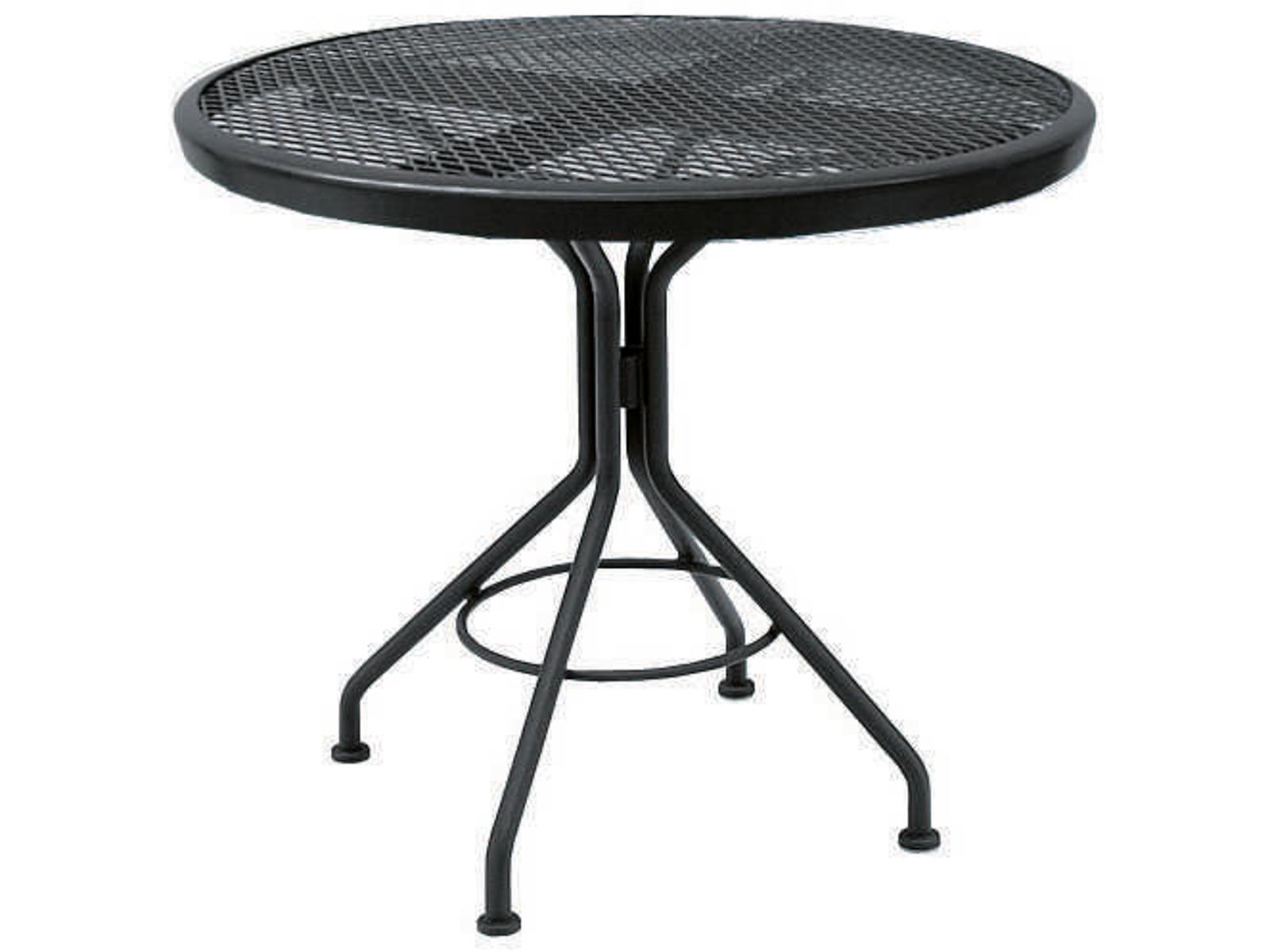 Woodard Mesh Wrought Iron Round Outdoor Patio Dining Table Textured Black