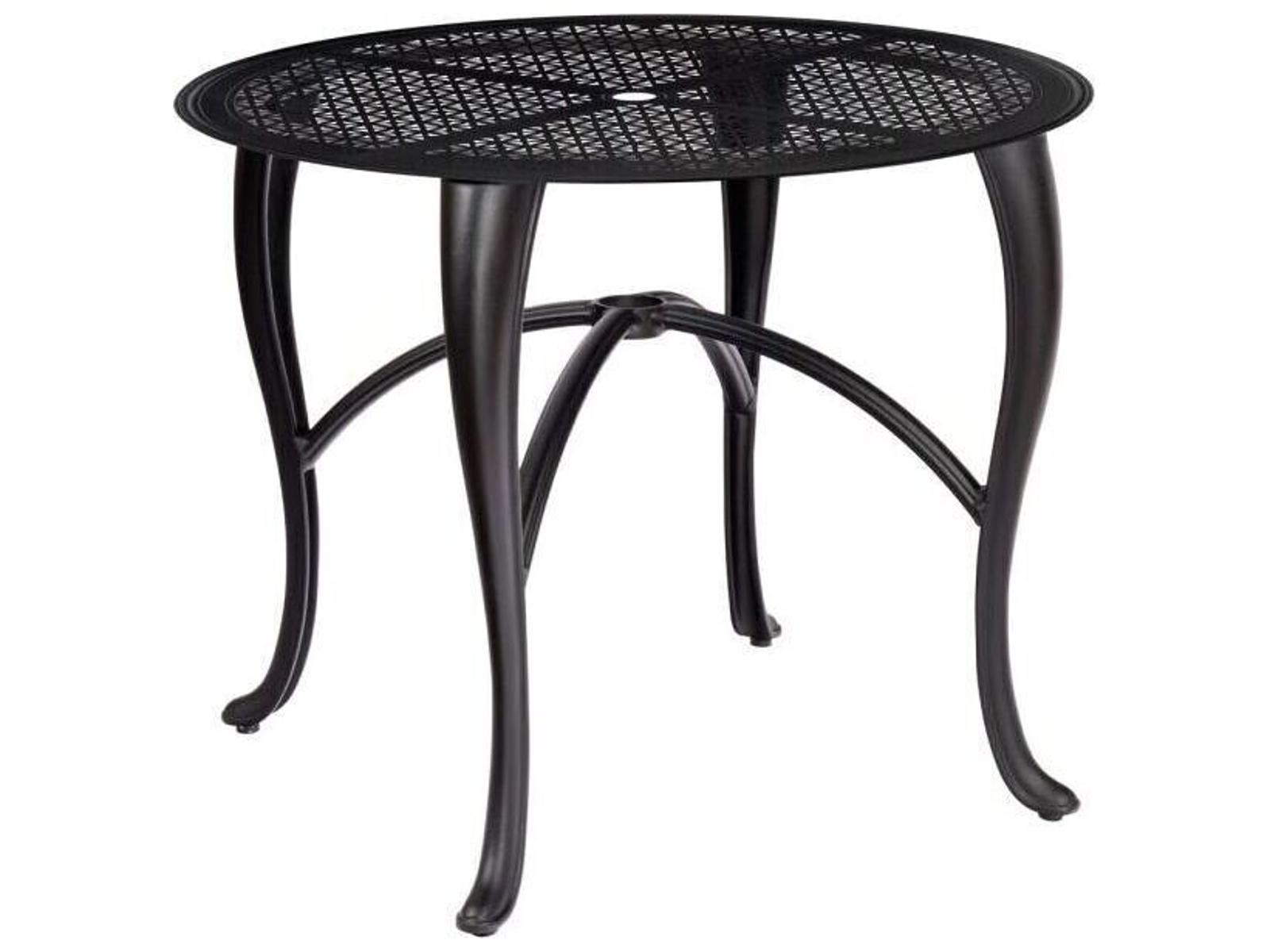 Woodard Hampton Cast Aluminum Round Outdoor Patio Dining Table with Umbrella Hole