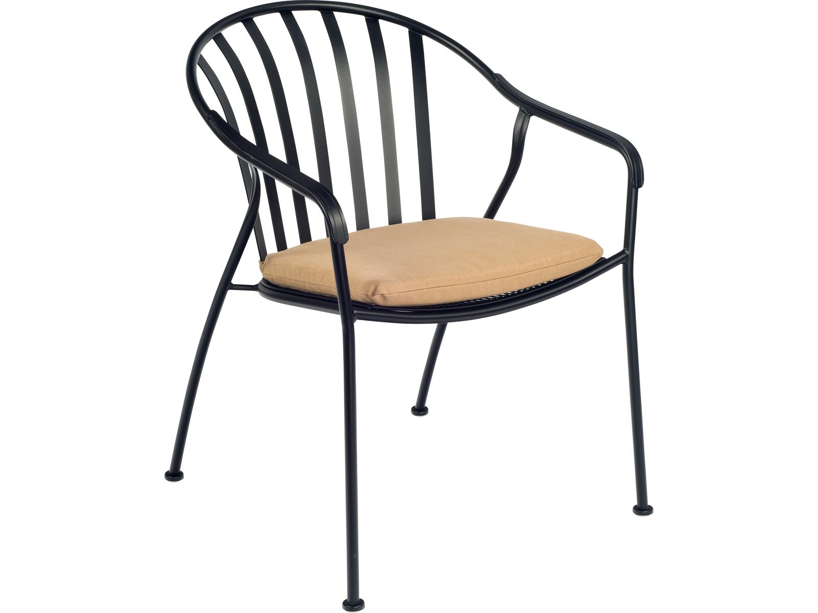Woodard Valencia Wrought Iron Barrel Outdoor Patio Dining Chair with Cushion
