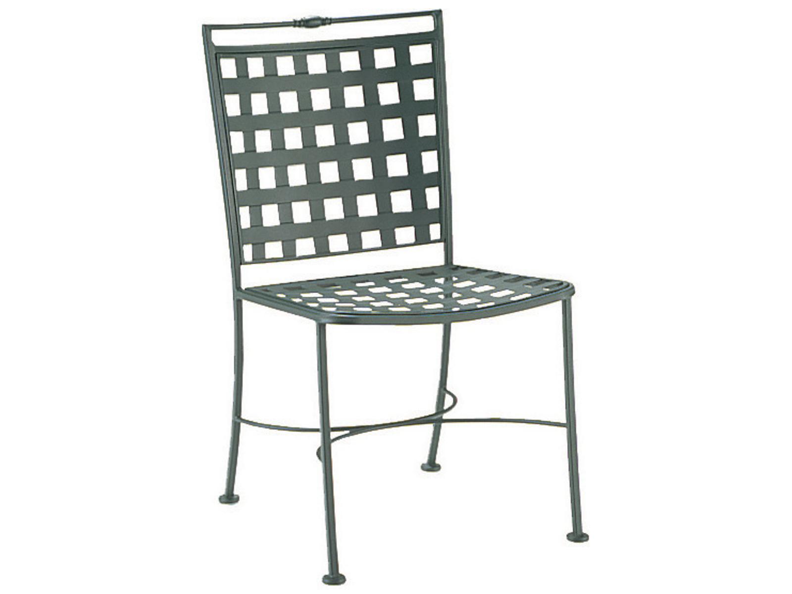 Woodard Sheffield Wrought Iron Patio Dining Side Chair with Cushion