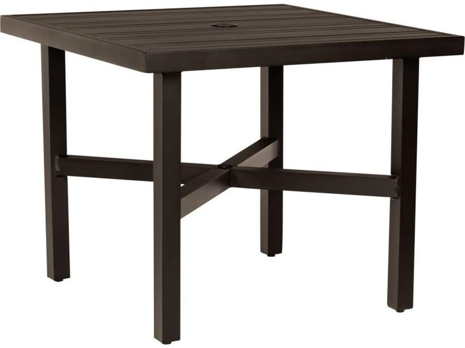 Woodard Tri-slat Aluminum Square Outdoor Patio Bistro Table with Umbrella Hole