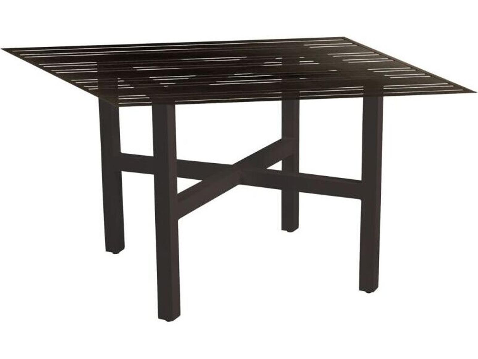 Woodard Tri-Slat Aluminum Rectangular Patio Dining Table with Umbrella Hole in Elite Base