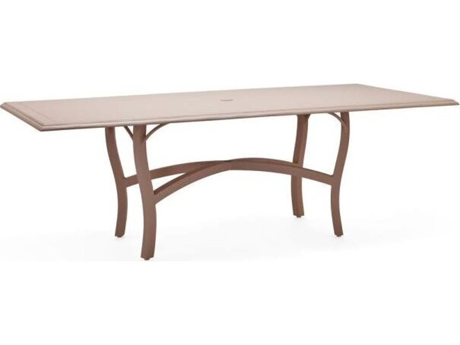Woodard Solid Cast Aluminum Rectangular Large Outdoor Patio Dining Table with Umbrella Hole in Carson Base