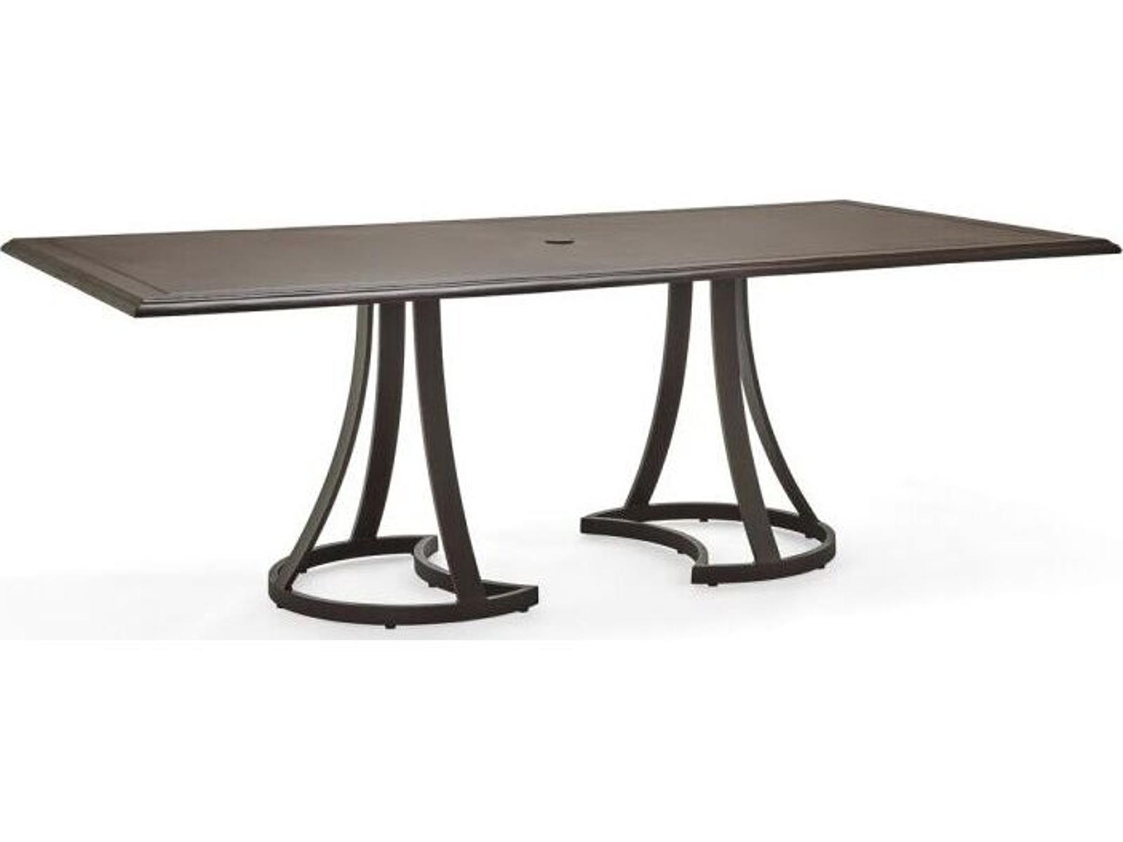 Woodard Solid Cast Aluminum Rectangular Outdoor Dining Table with Umbrella Hole in Mainstreet Base