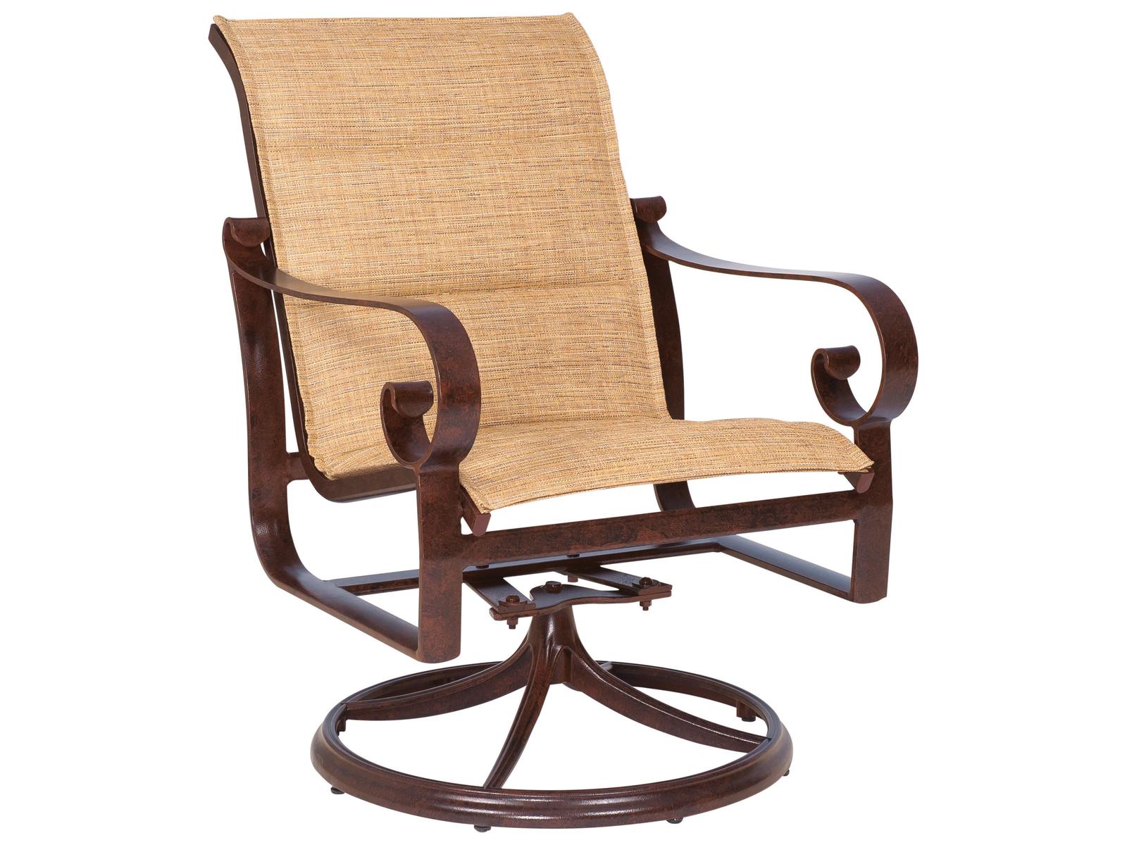 Woodard Belden Padded Sling Aluminum Swivel Rocker Outdoor Dining Arm Chair