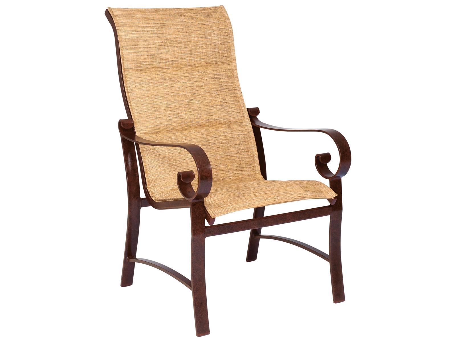 Woodard Belden Padded Sling Aluminum High Back Outdoor Dining Arm Chair