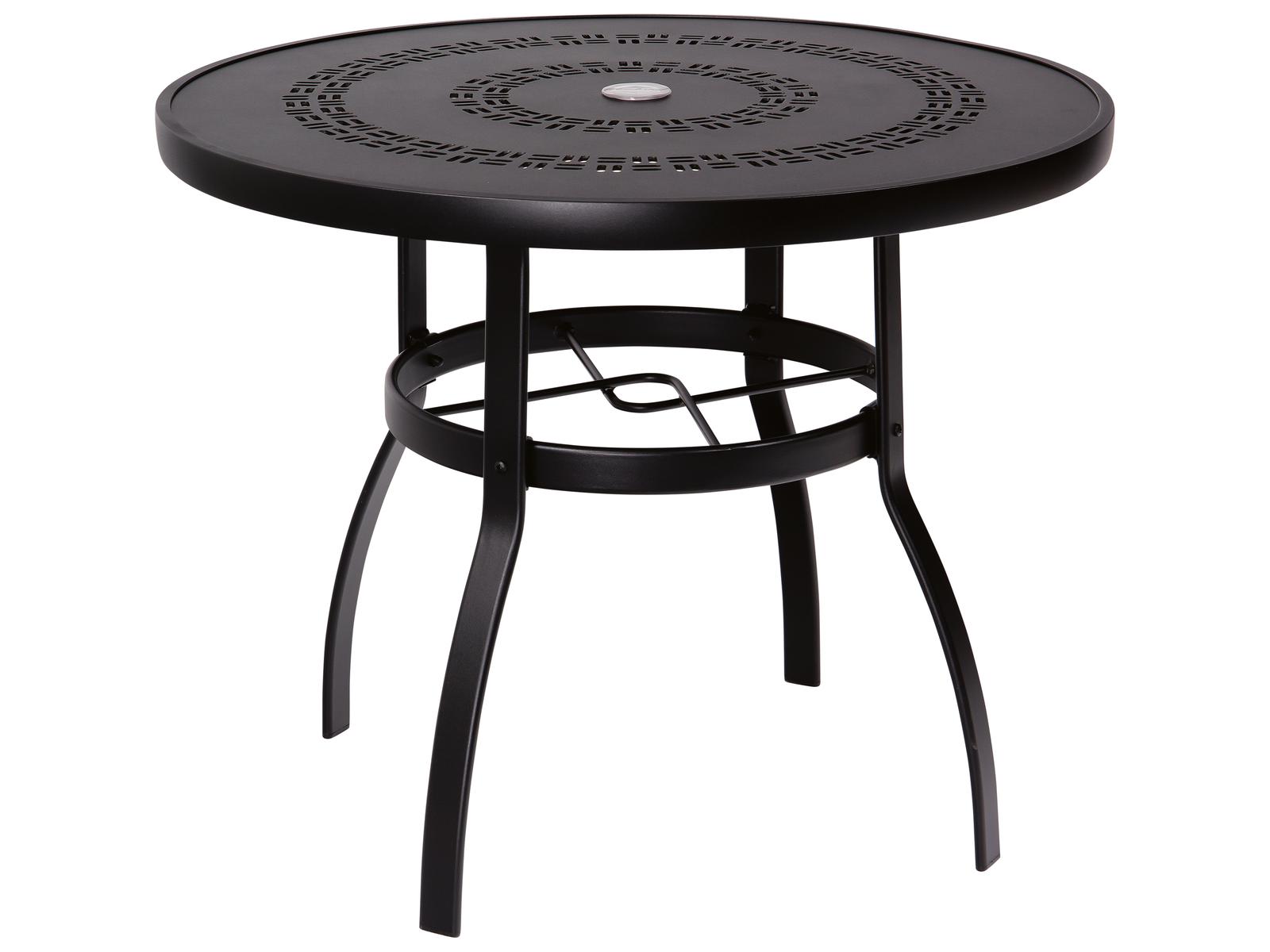 Woodard Aluminum Deluxe Round Trellis Top Patio Dining Table with Umbrella Hole