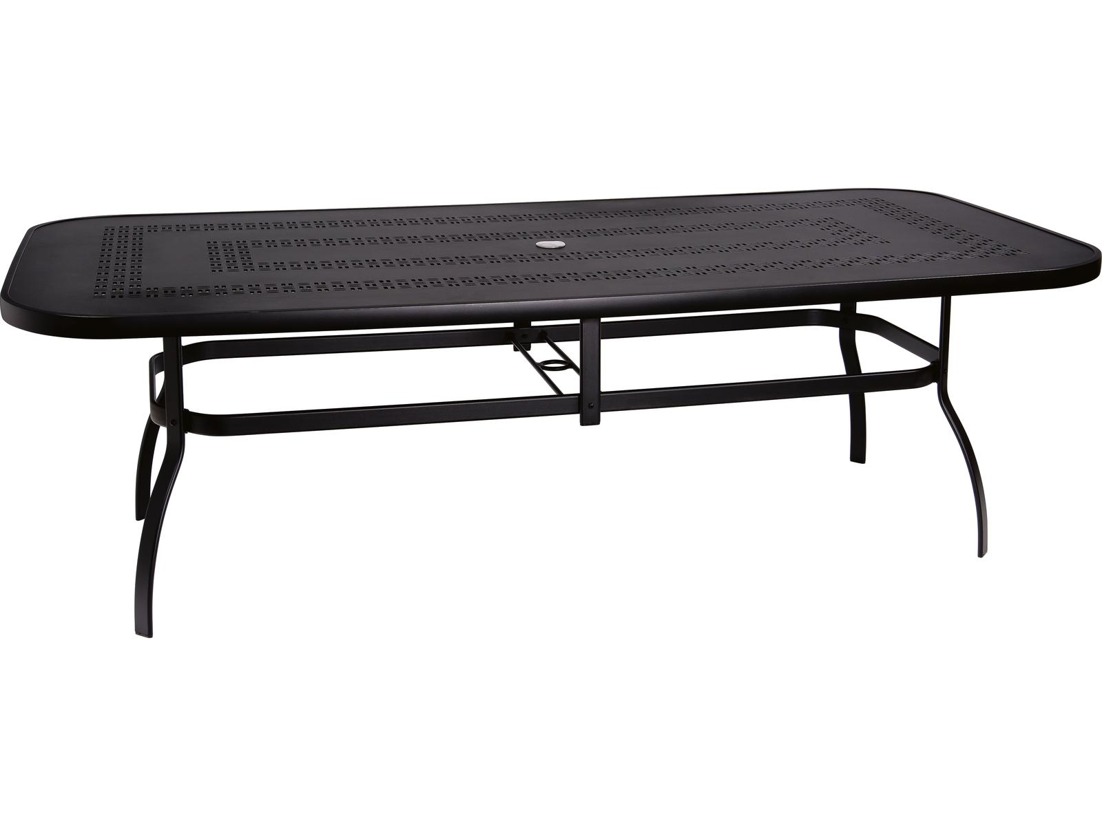 Woodard Aluminum Deluxe Rectangular Trellis Top Outdoor Dining Table with Umbrella Hole