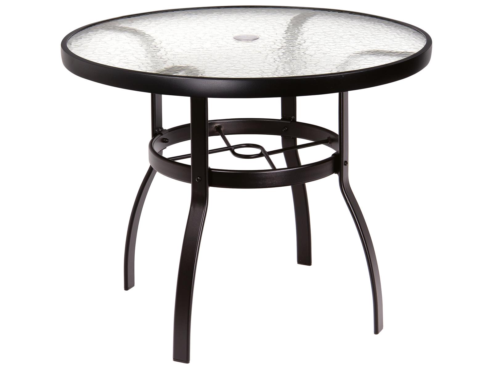 Woodard Aluminum Deluxe Round Acrylic Top Patio Dining Table with Umbrella Hole