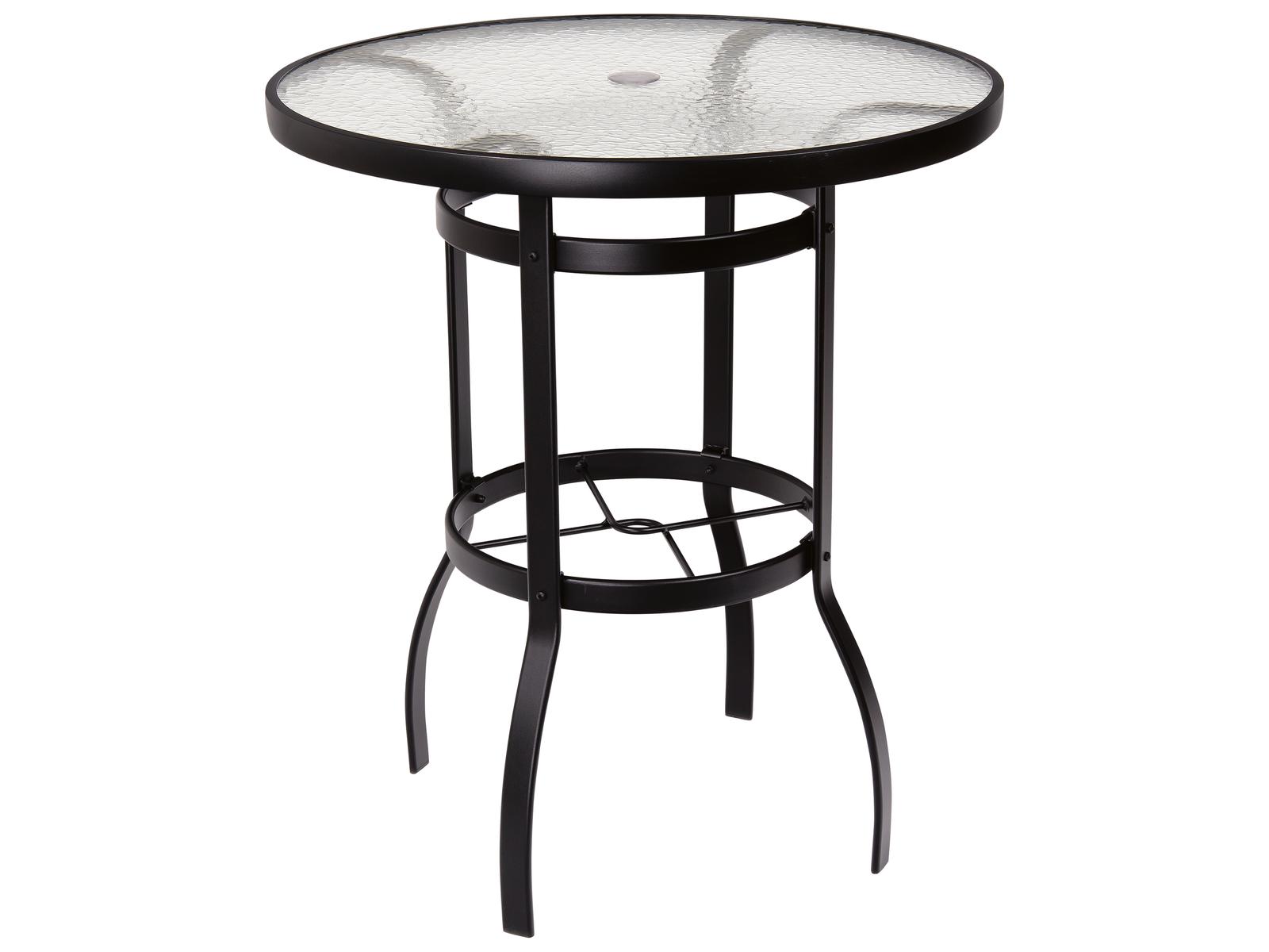 Woodard Aluminum Deluxe Round Obscure Glass Top Patio Bar Height Table with Umbrella Hole