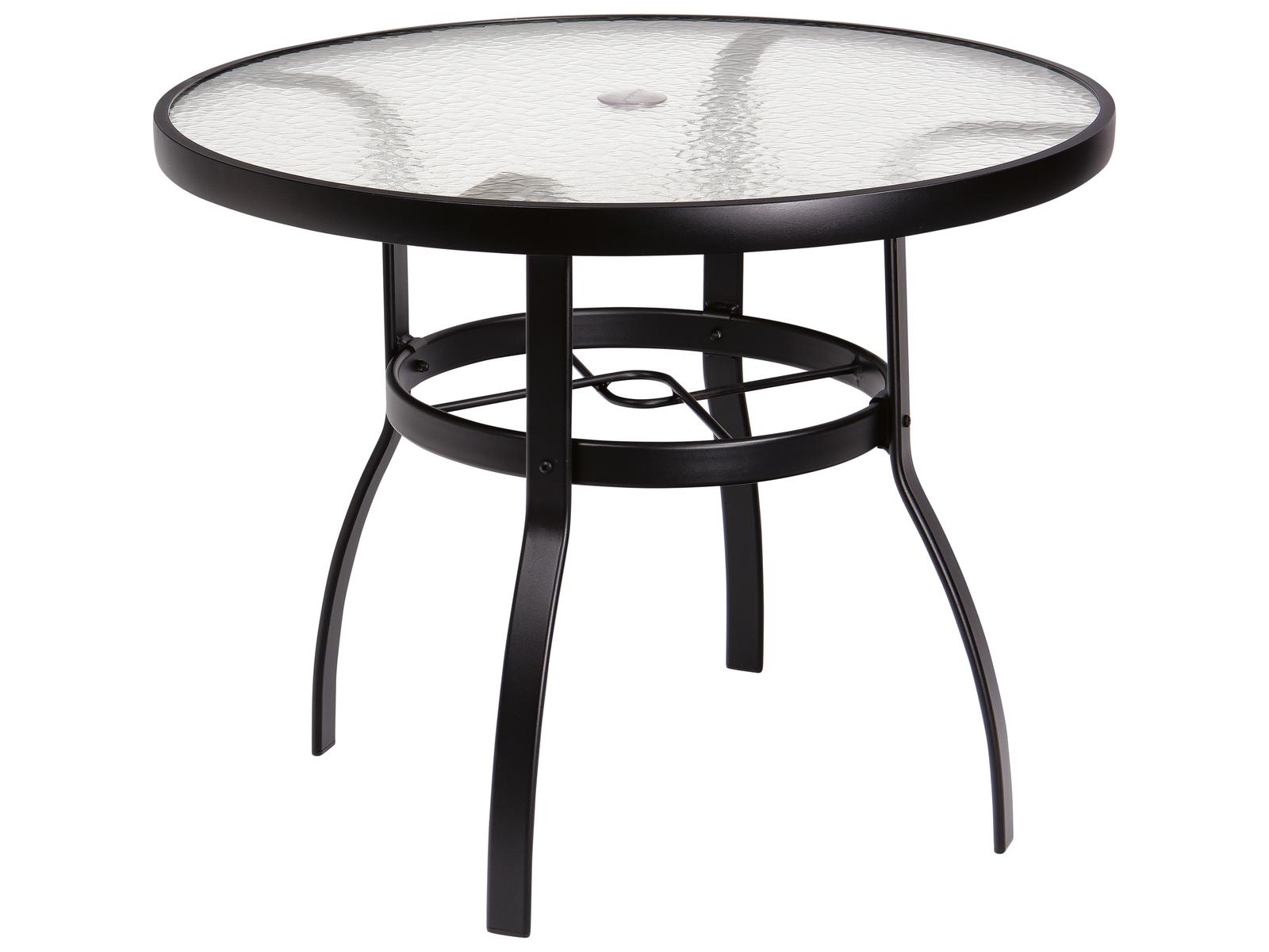 Woodard Aluminum Deluxe Round Obscure Glass Top Table with Umbrella Hole