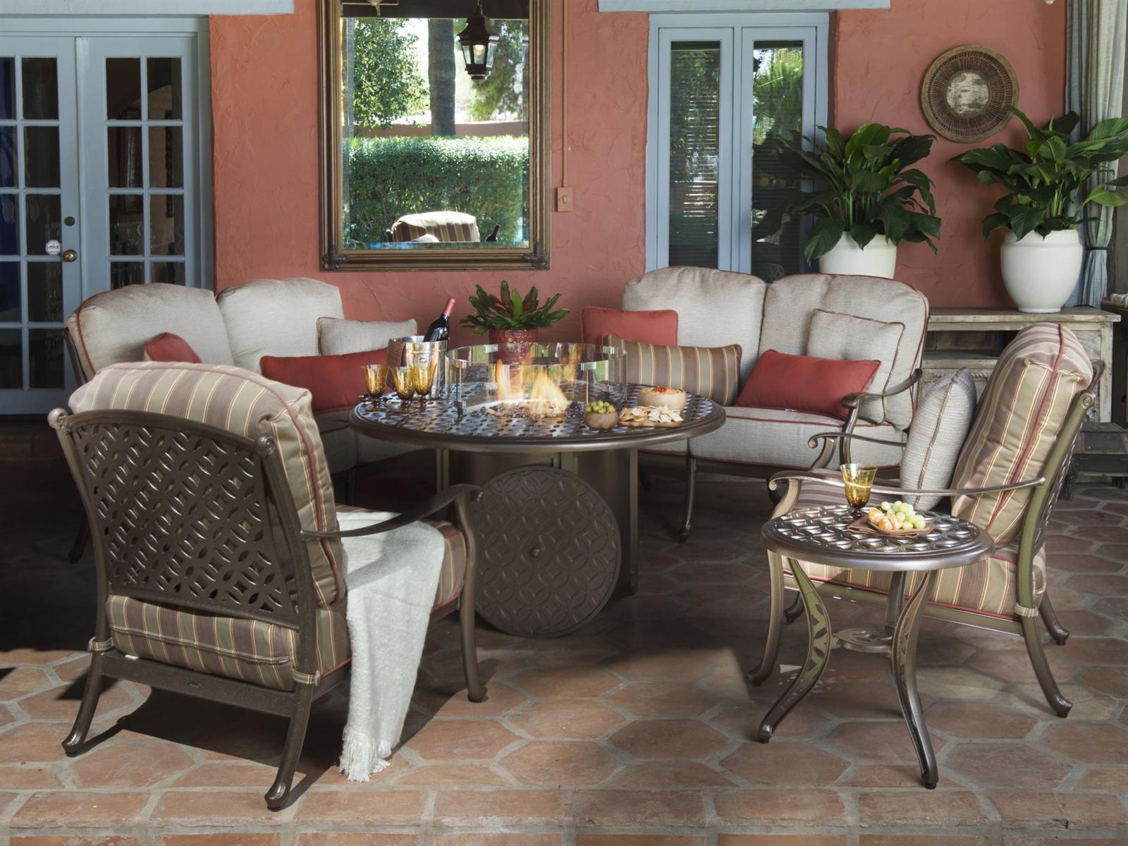 Woodard Casa Cast Aluminum Firepit Outdoor Patio Lounge Set