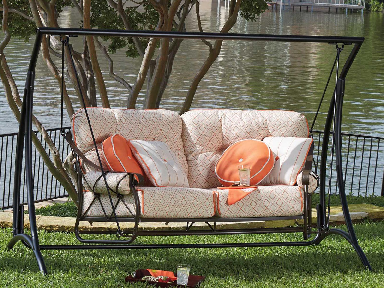 Woodard Derby Cushion Wrought Iron Swing Set | DERBYSWINGSET