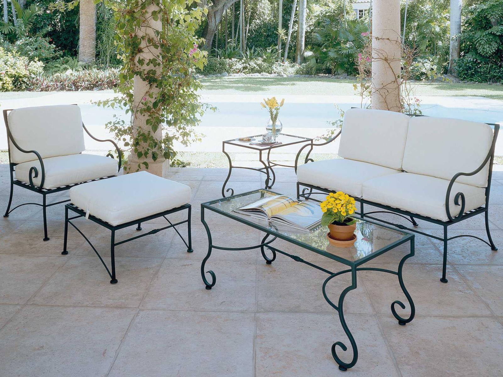 Woodard Sheffield Cushion Wrought Iron Outdoor Patio Lounge Set