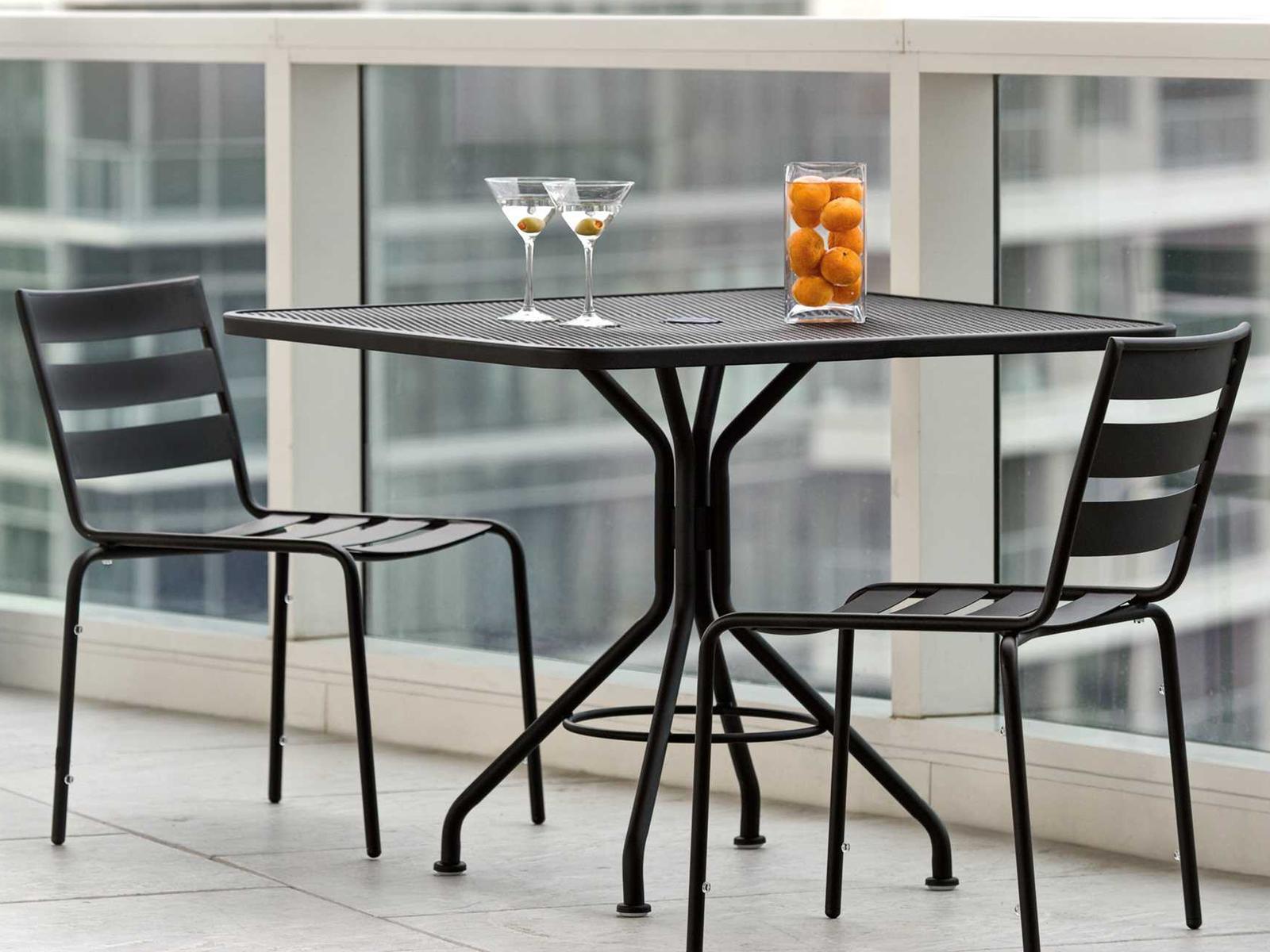 Woodard Cafe Series Wrought Iron Textured Black Outdoor Patio Dining Set