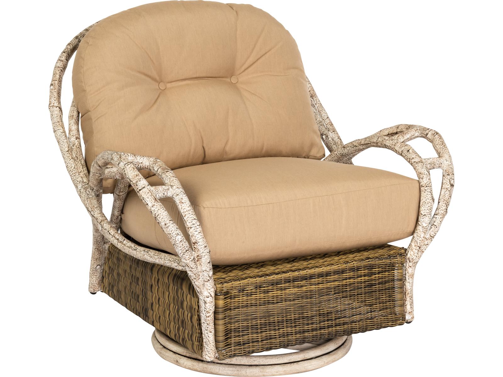 Woodard Whitecraft River Run Wicker Antique Palm Butterfly Swivel Patio Lounge Chair