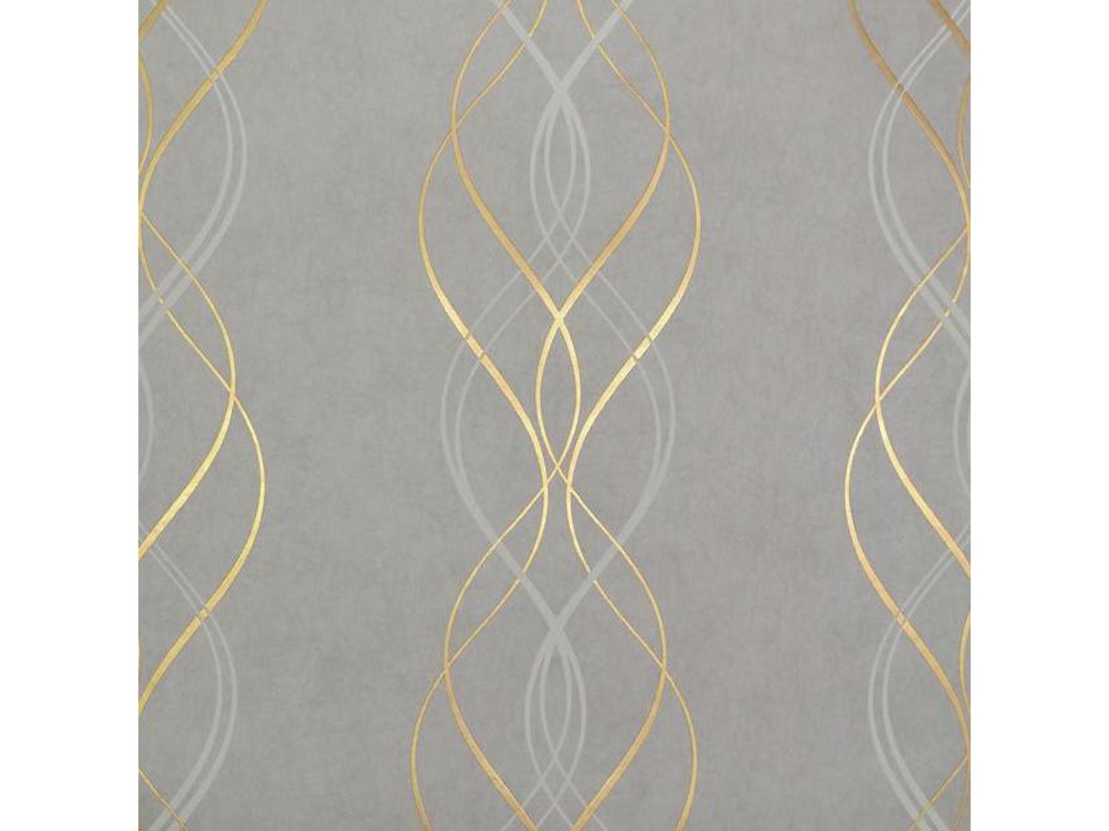 York Wallcoverings Antonina Vella Modern Metals Grey Gold Aurora Wallpaper