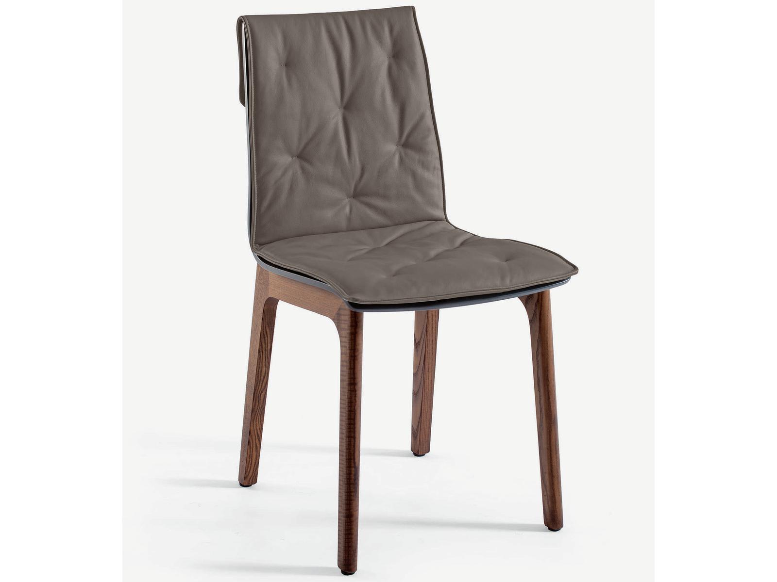 Bontempi Casa Alfa Solid Wood Brown Upholstered Side Dining Chair