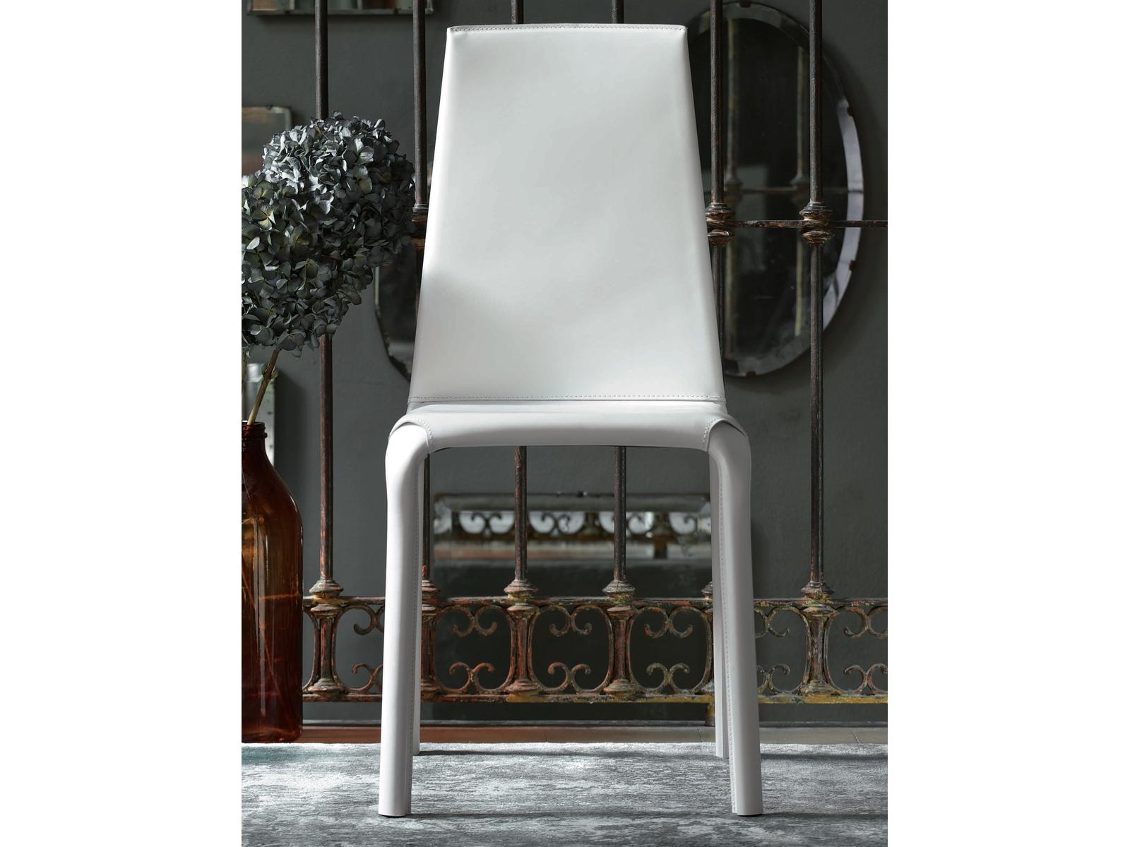 Bontempi Casa Alice Leather White Upholstered Side Dining Chair