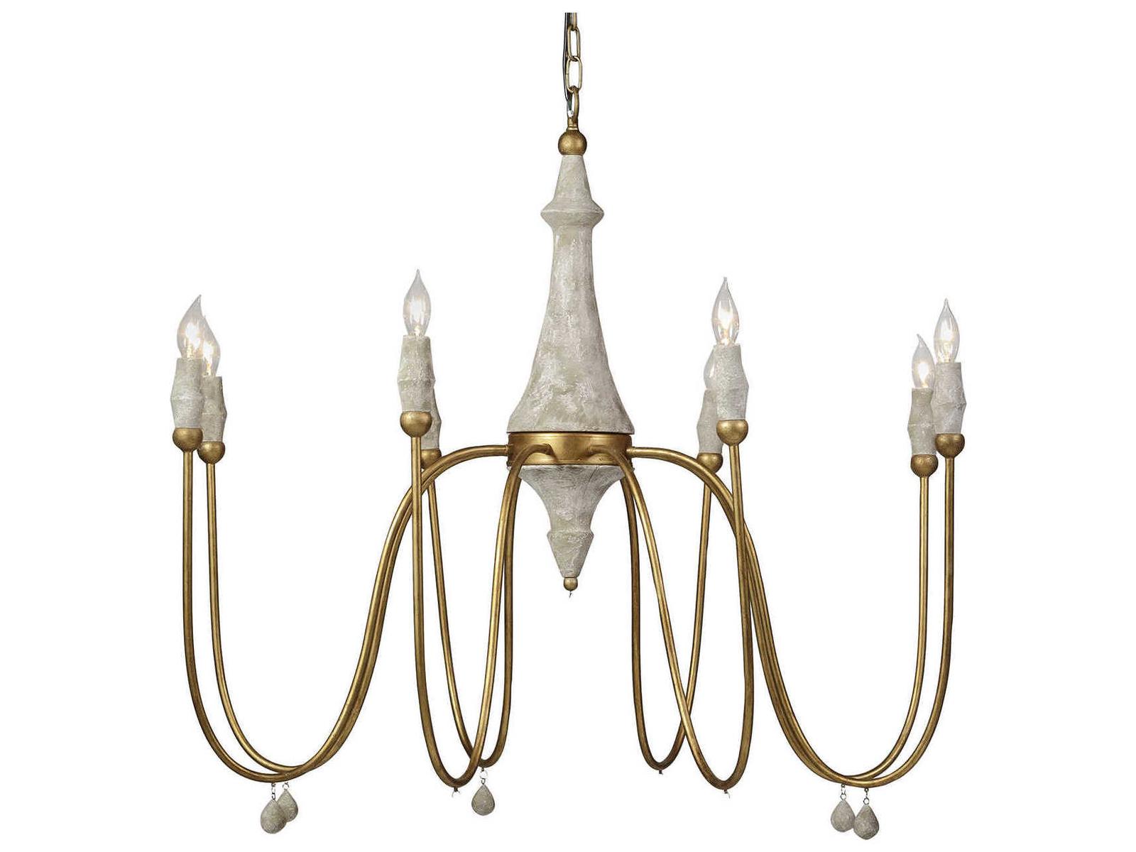 Gabby Clay 8-Light Vintage Gold With Distressed Ivory White Candelabra Chandelier