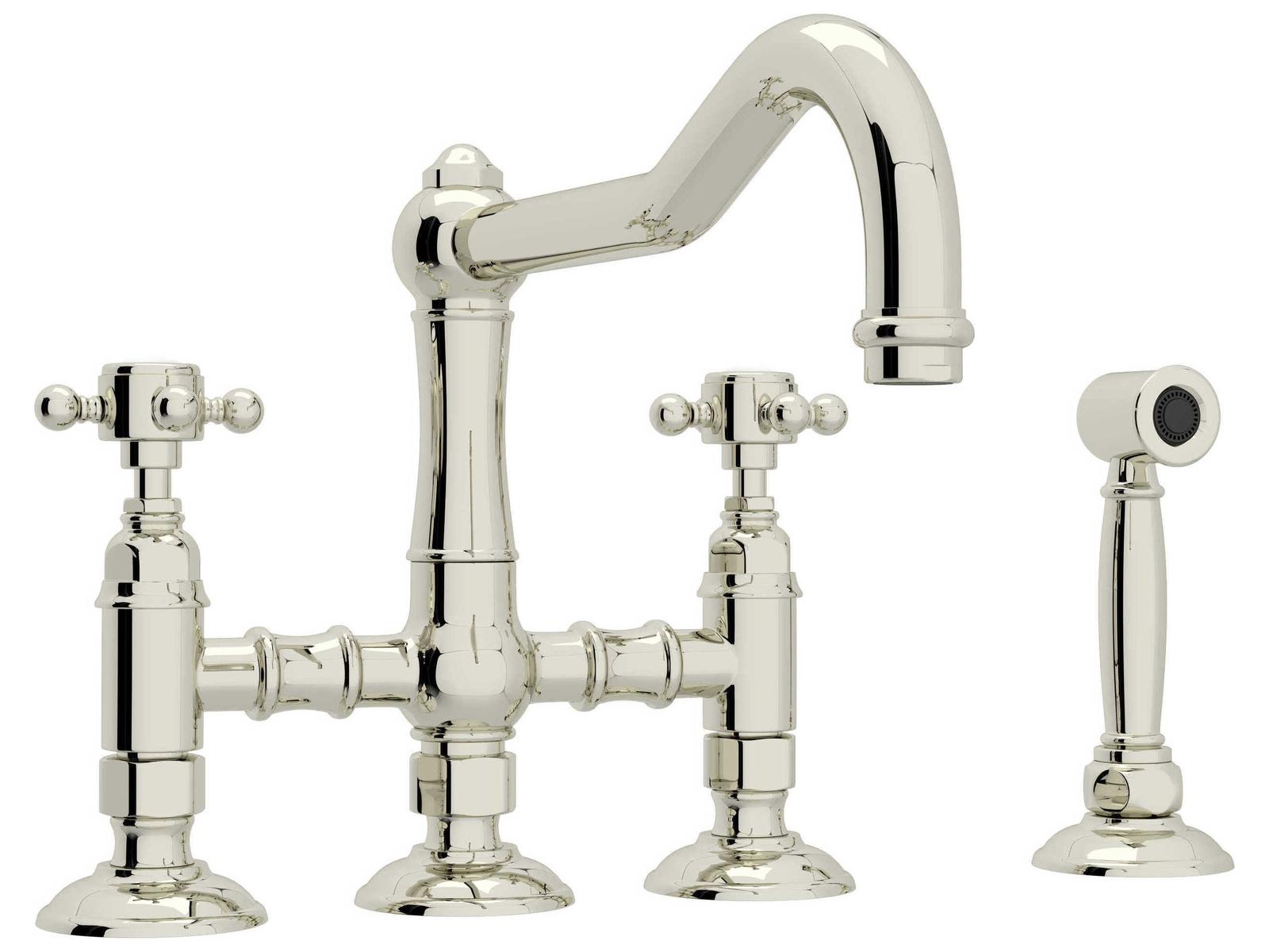 Rohl Acqui Polished Nickel Deck Mount Column Spout Bridge Kitchen