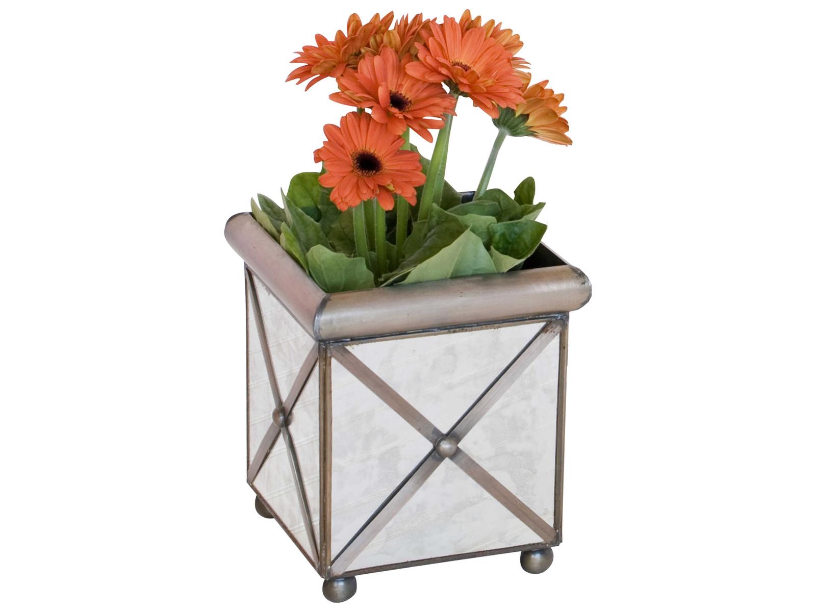 Worlds Away Medium Planter with Crosshatch Pattern and Antique Mirrors - Thumbnail 2