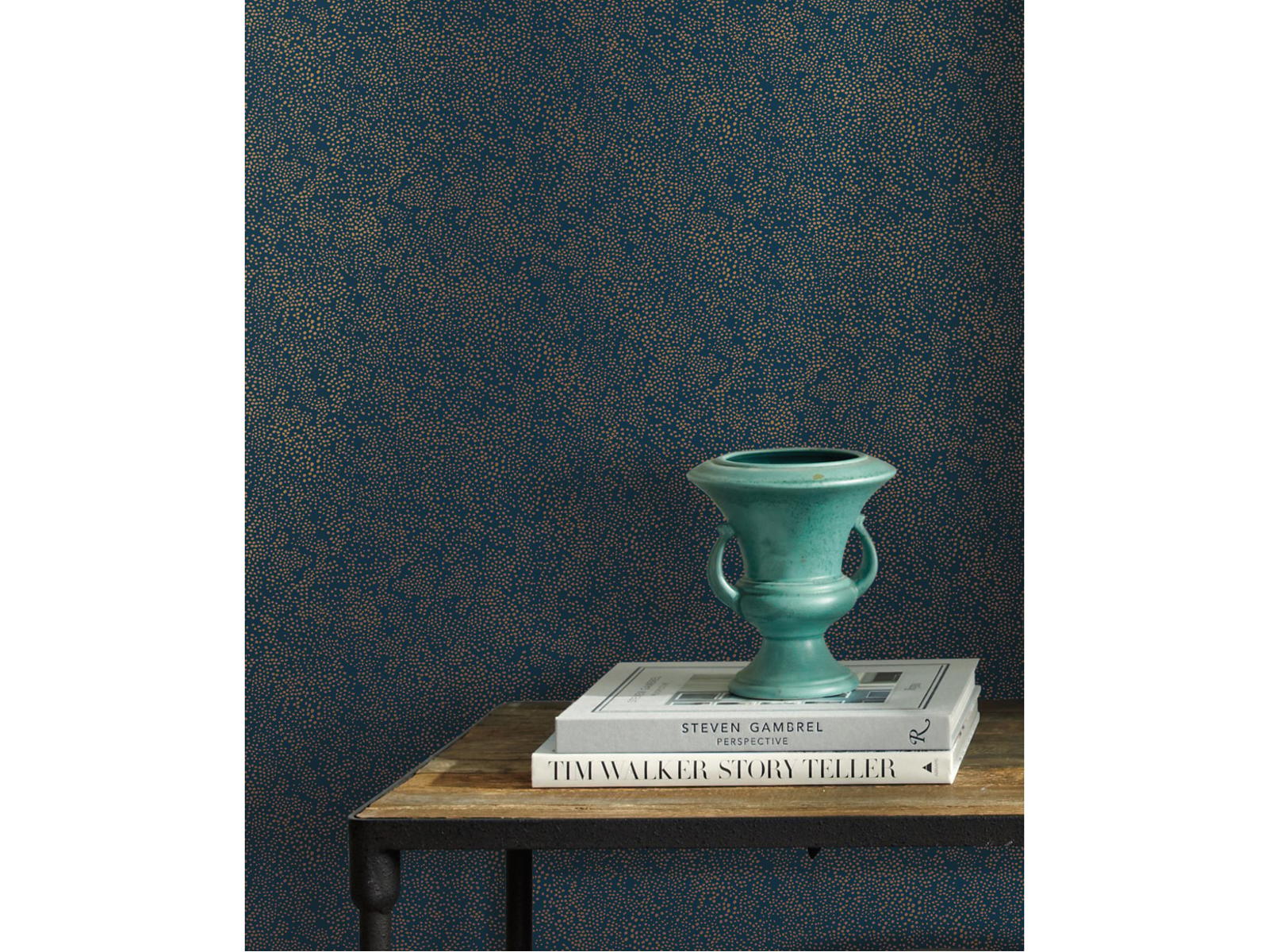 York Wallcoverings Gold / Navy Champagne Dots Wallpaper