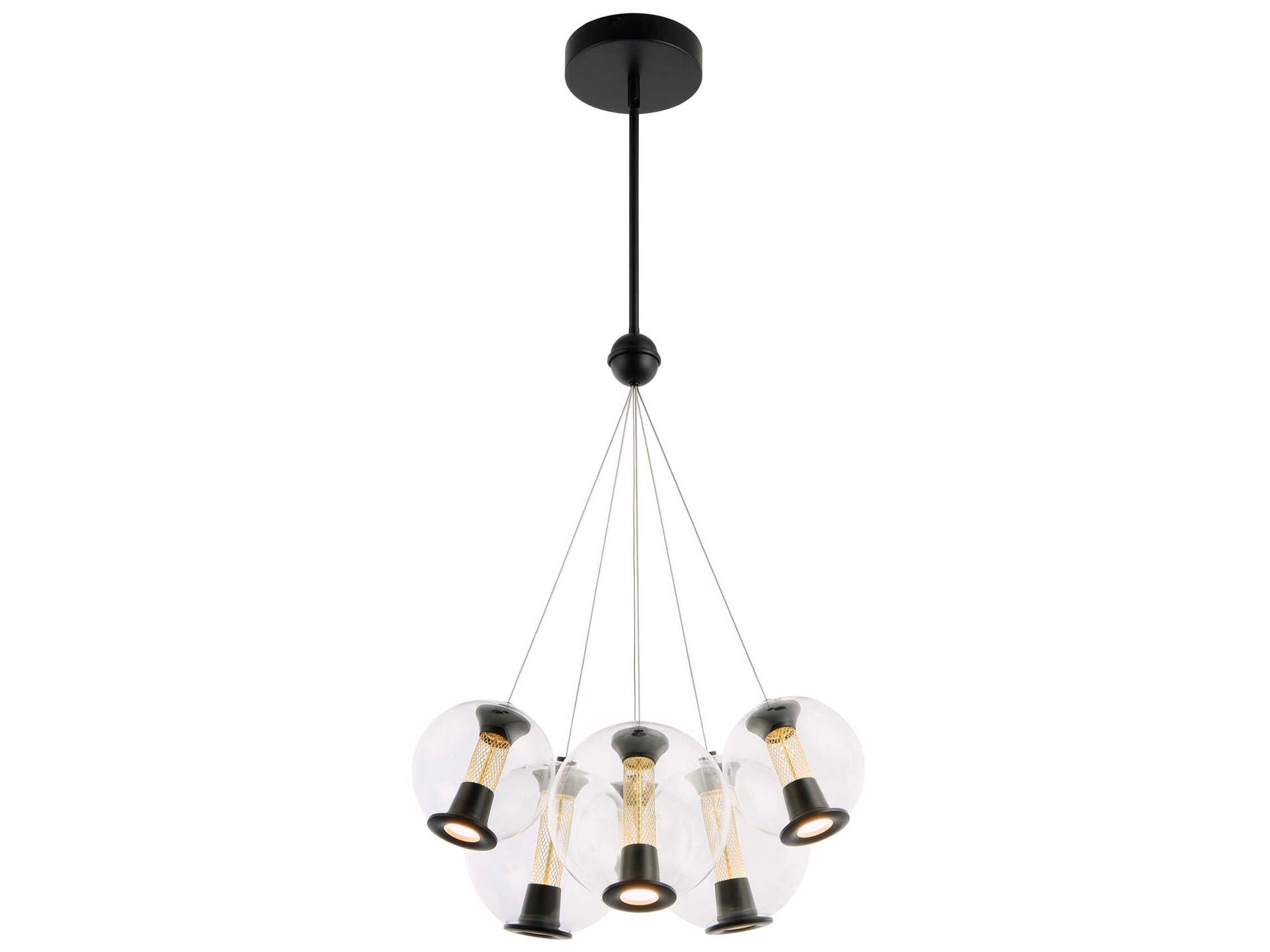 Arlo 6-Light LED Chandelier in Black with Clear Glass Spheres
