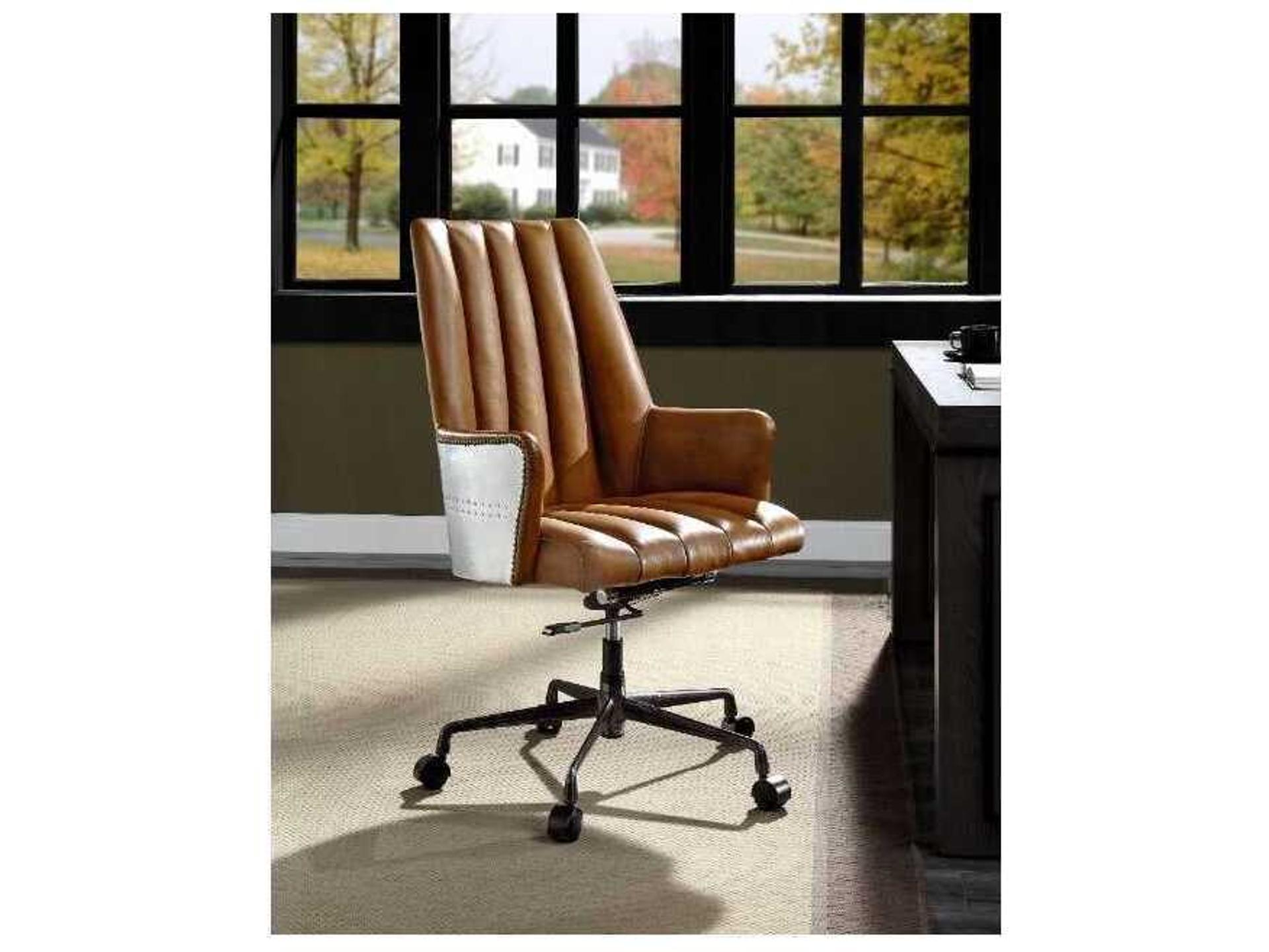 Acme Furniture Brown Leather Adjustable Swivel Executive Desk Chair