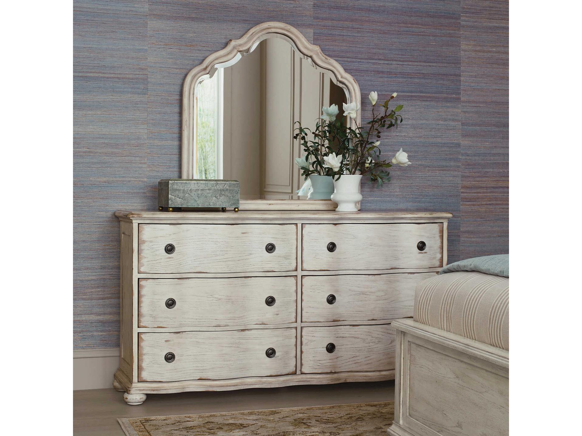 Cambric 6-Drawers Beige Hardwood Double Dresser with Mirror