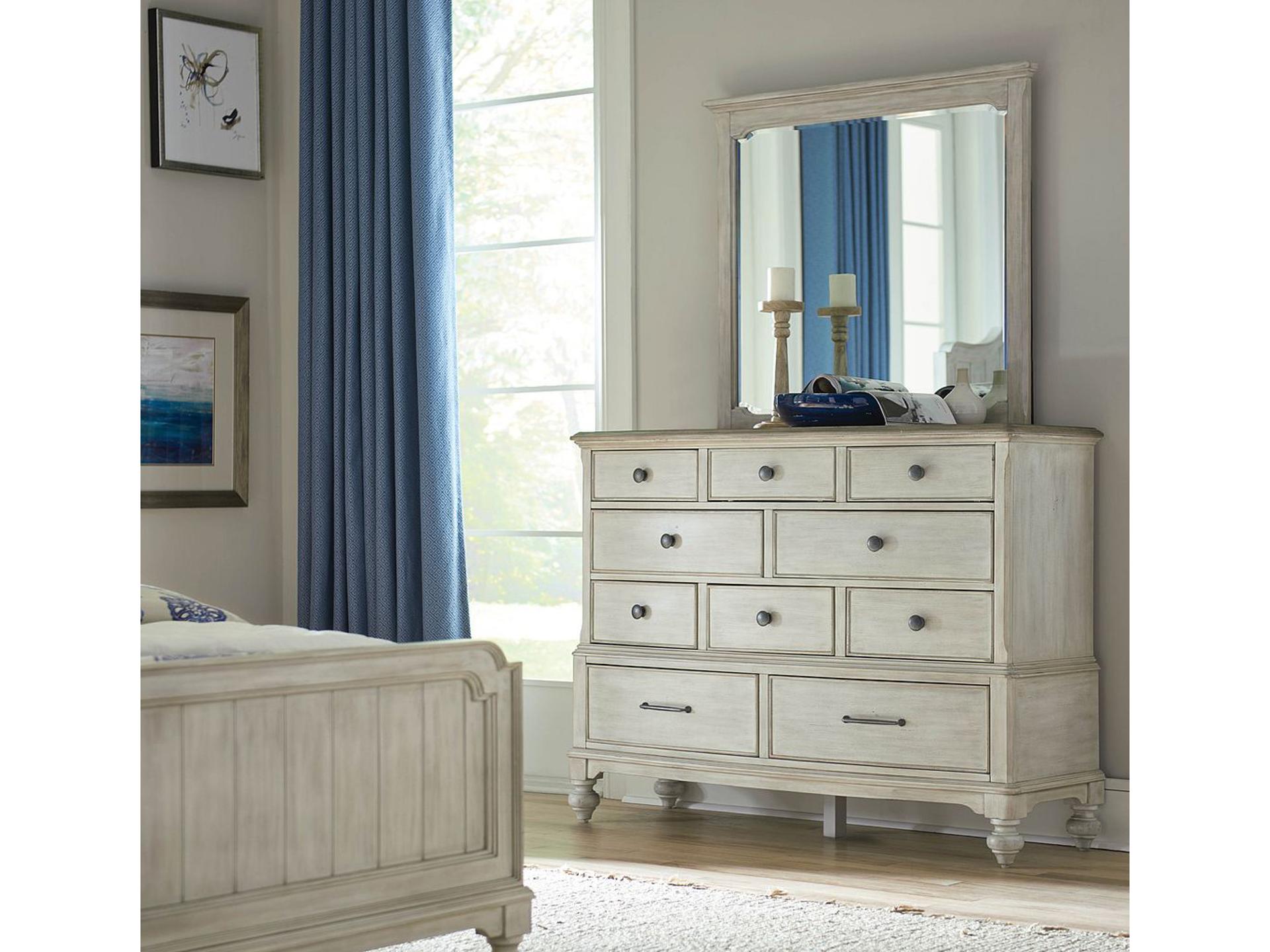 Litchfield White Hardwood Double Dresser with Mirror