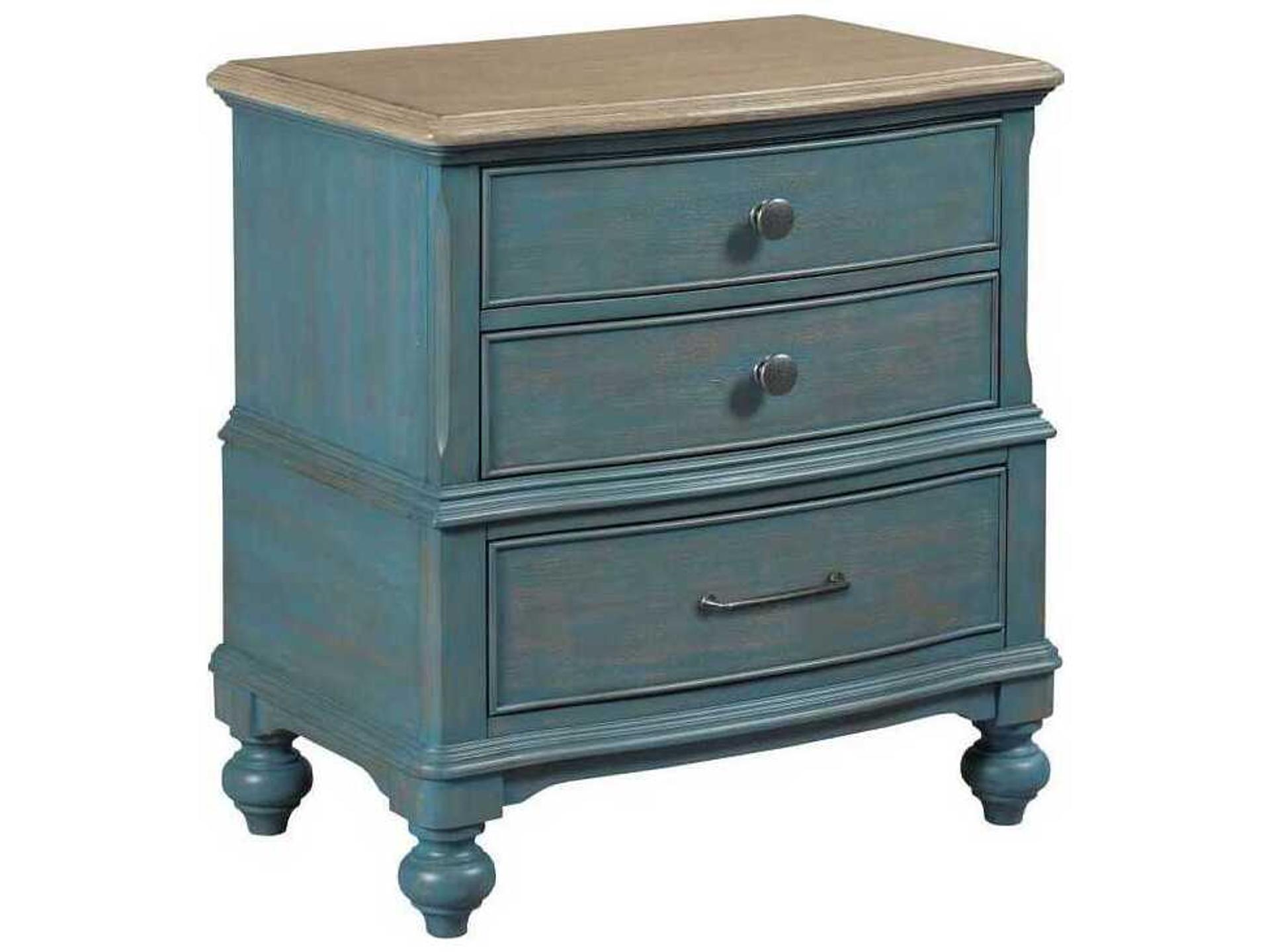 Litchfield Moray 3-Drawer Nightstand with USB Port in Denim Blue