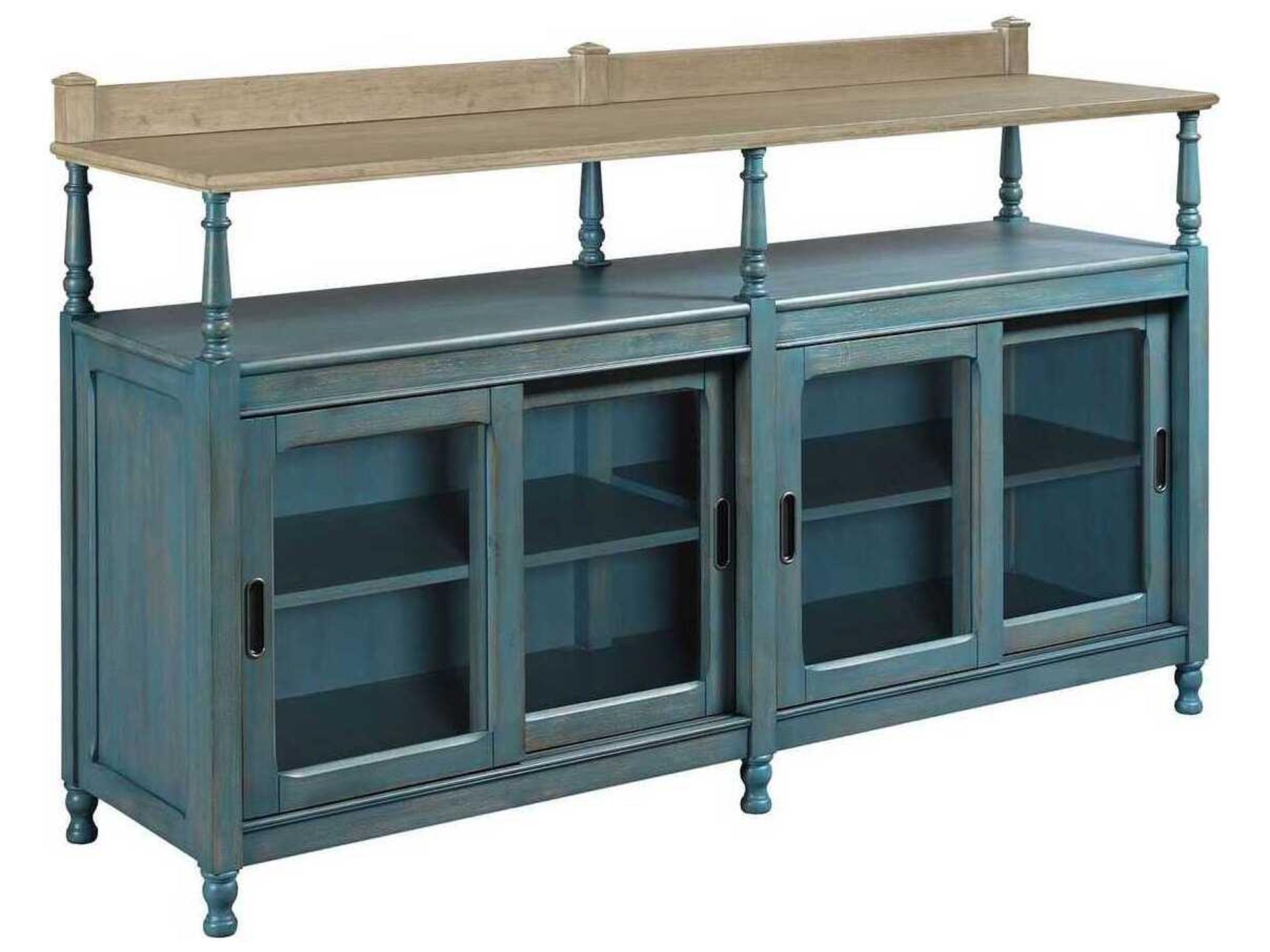 Litchfield Dorset Credenza with Seeded Glass Doors in Denim Blue